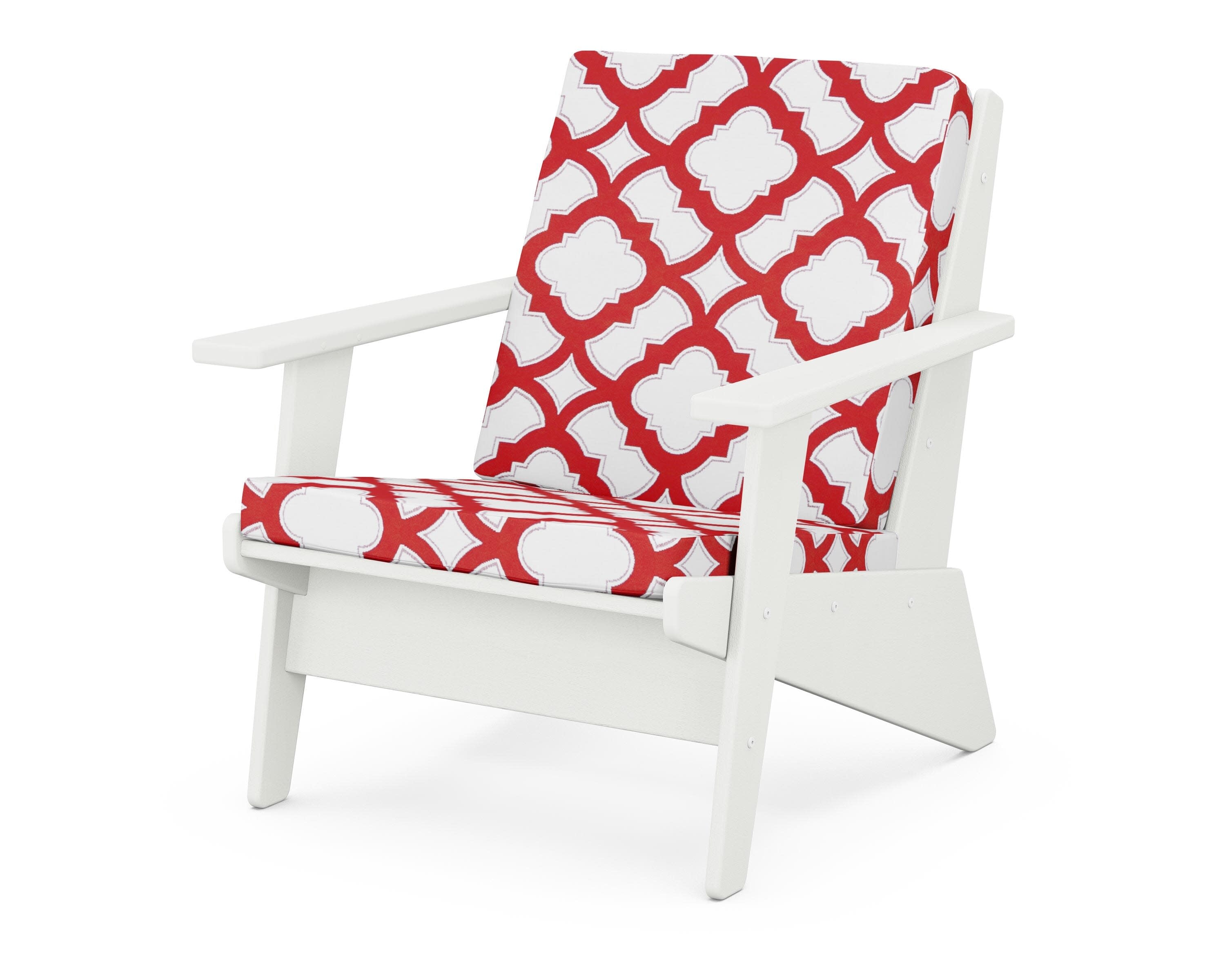 Riviera Modern Lounge Chair in Vintage White / Trellis Crimson