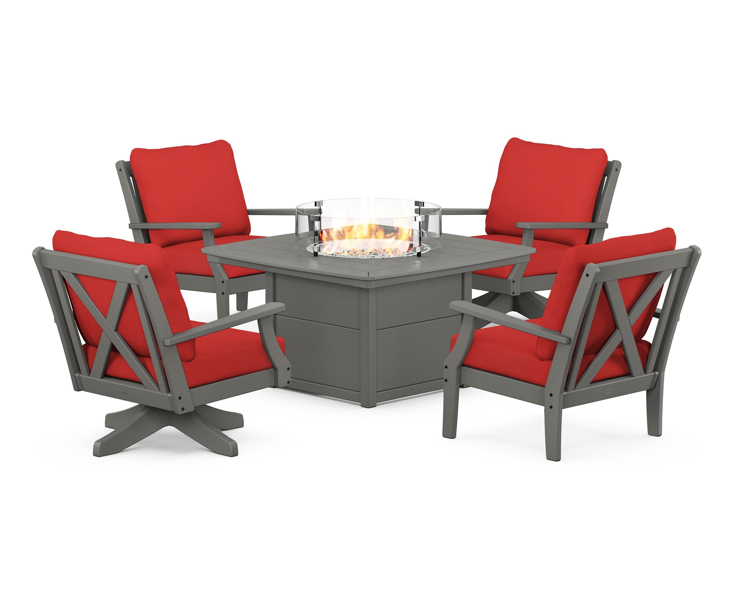Braxton 5-Piece Deep Seating Set with Fire Table in Slate Grey / Crimson Linen