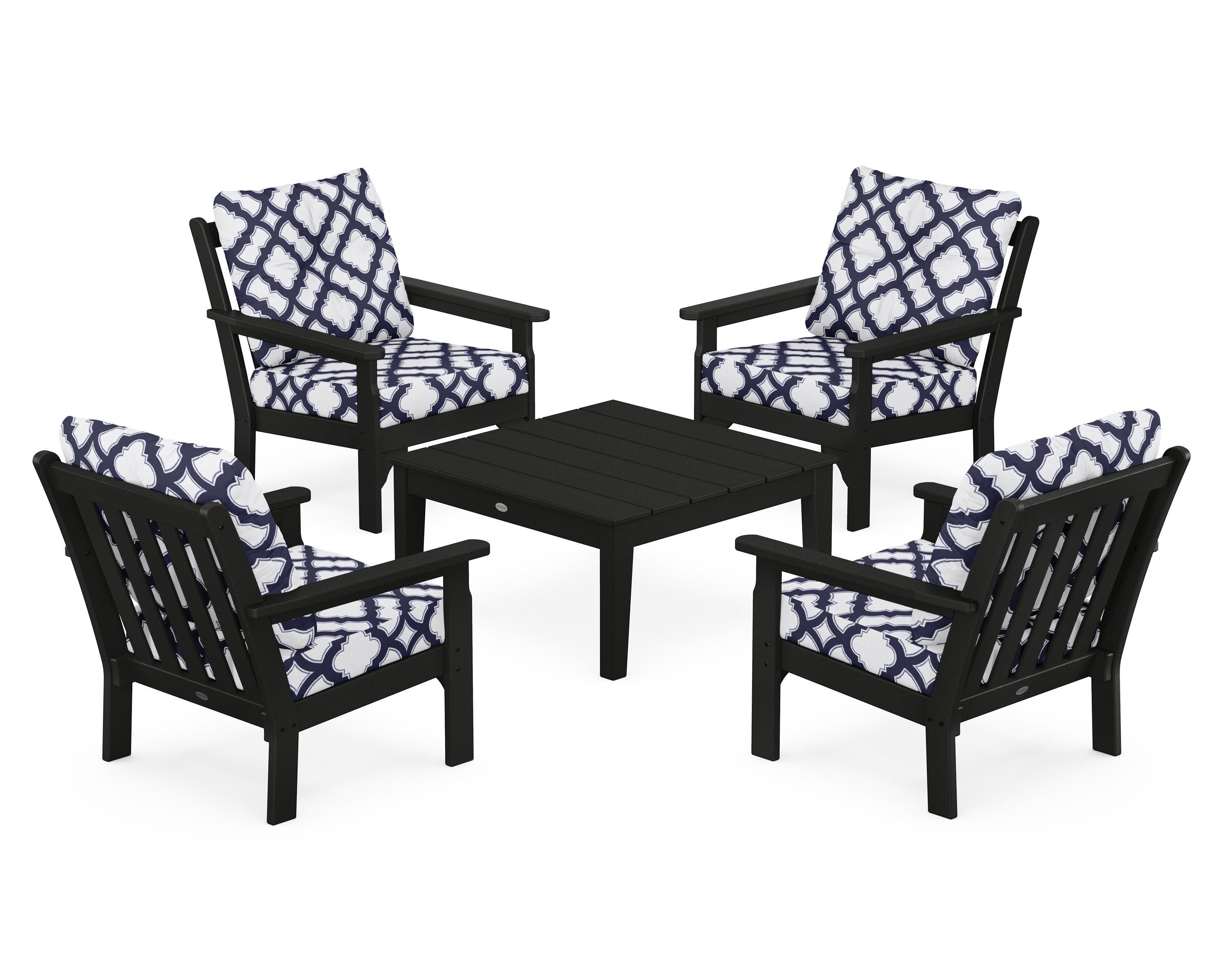 Vineyard 5-Piece Deep Seating Conversation Set in Black / Trellis Navy