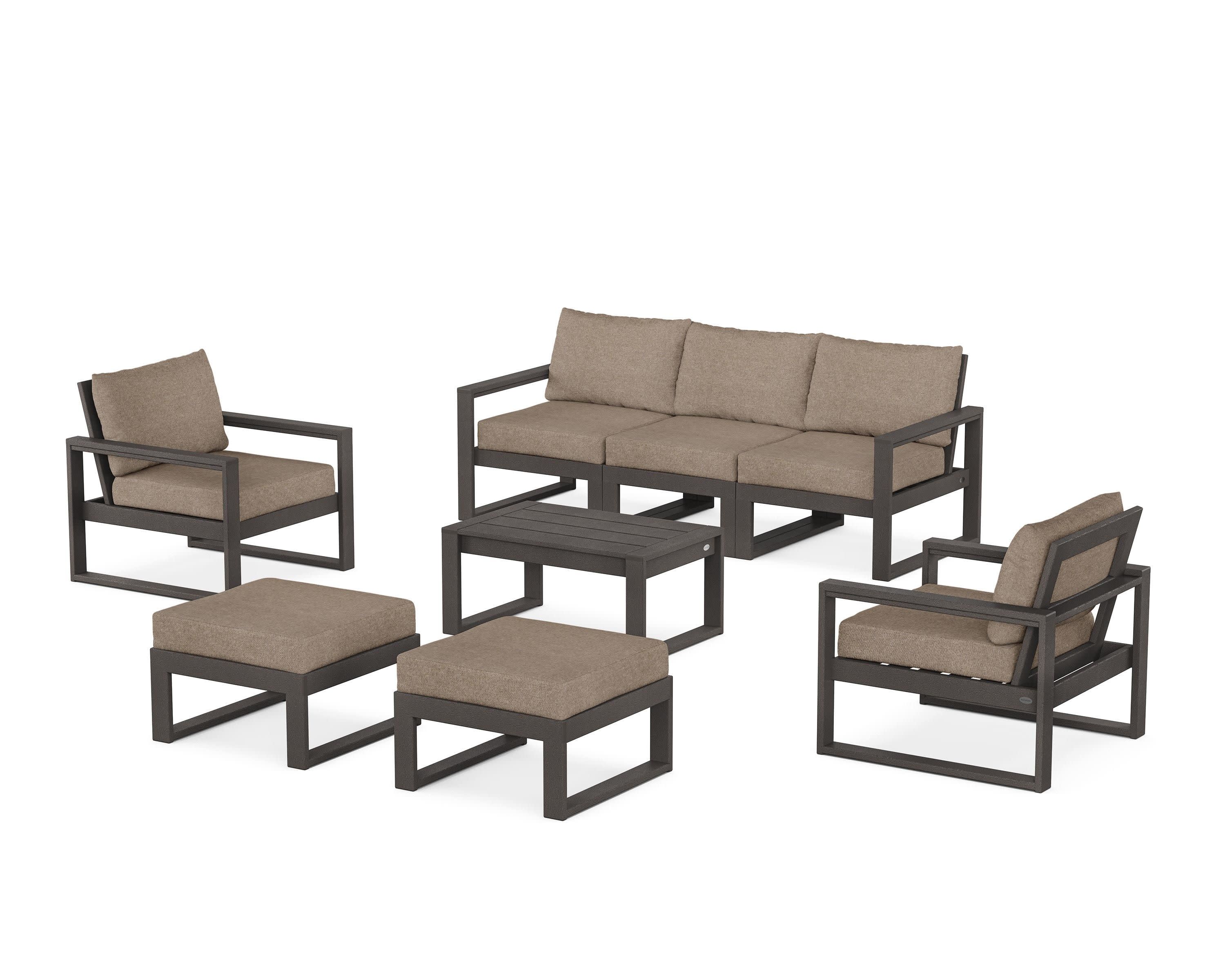 EDGE Sectional 8-Piece Lounge Sofa Set in Vintage Coffee / Spiced Burlap