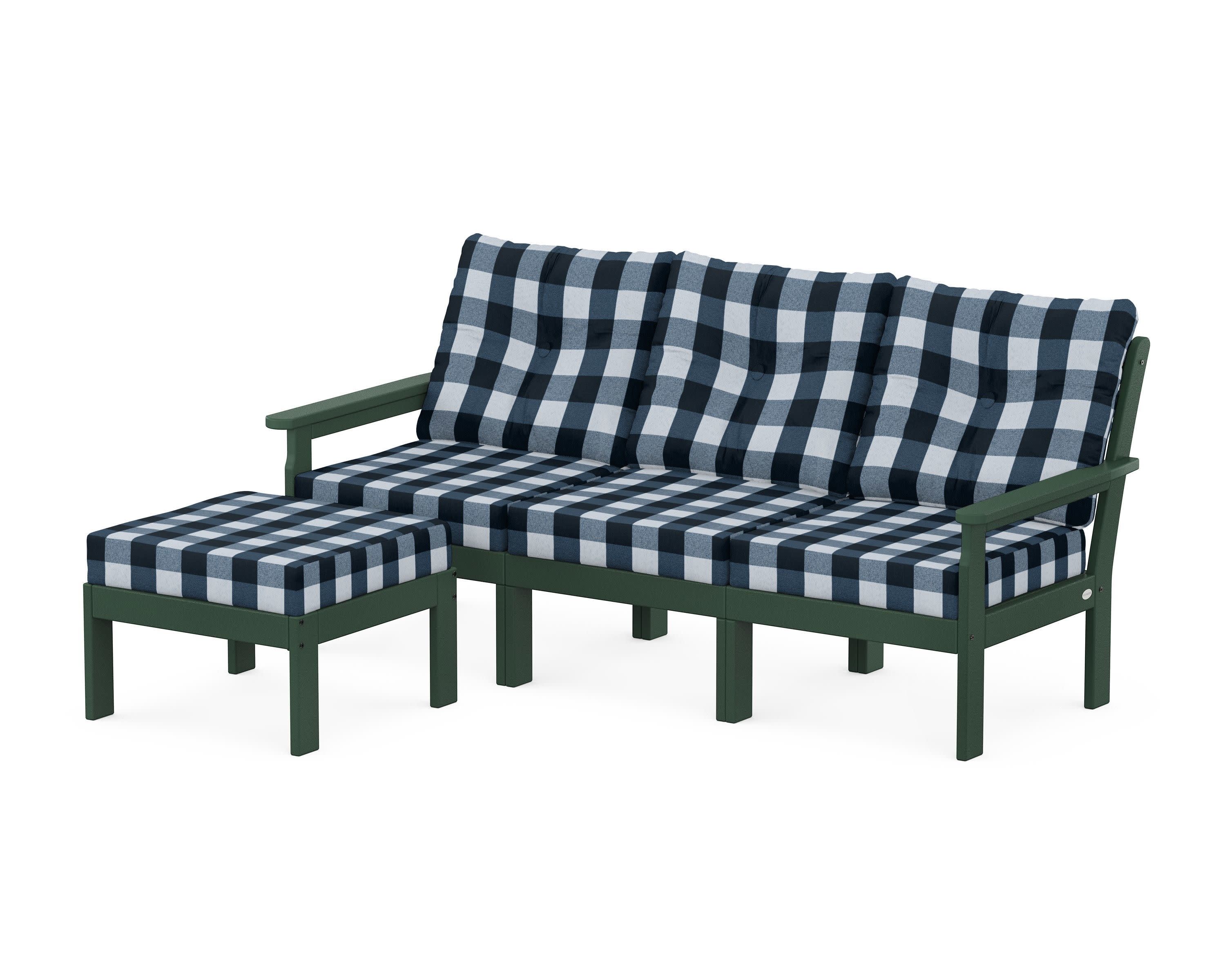 Vineyard 4-Piece Sectional with Ottoman in Green / Buffalo Plaid Marine Indigo
