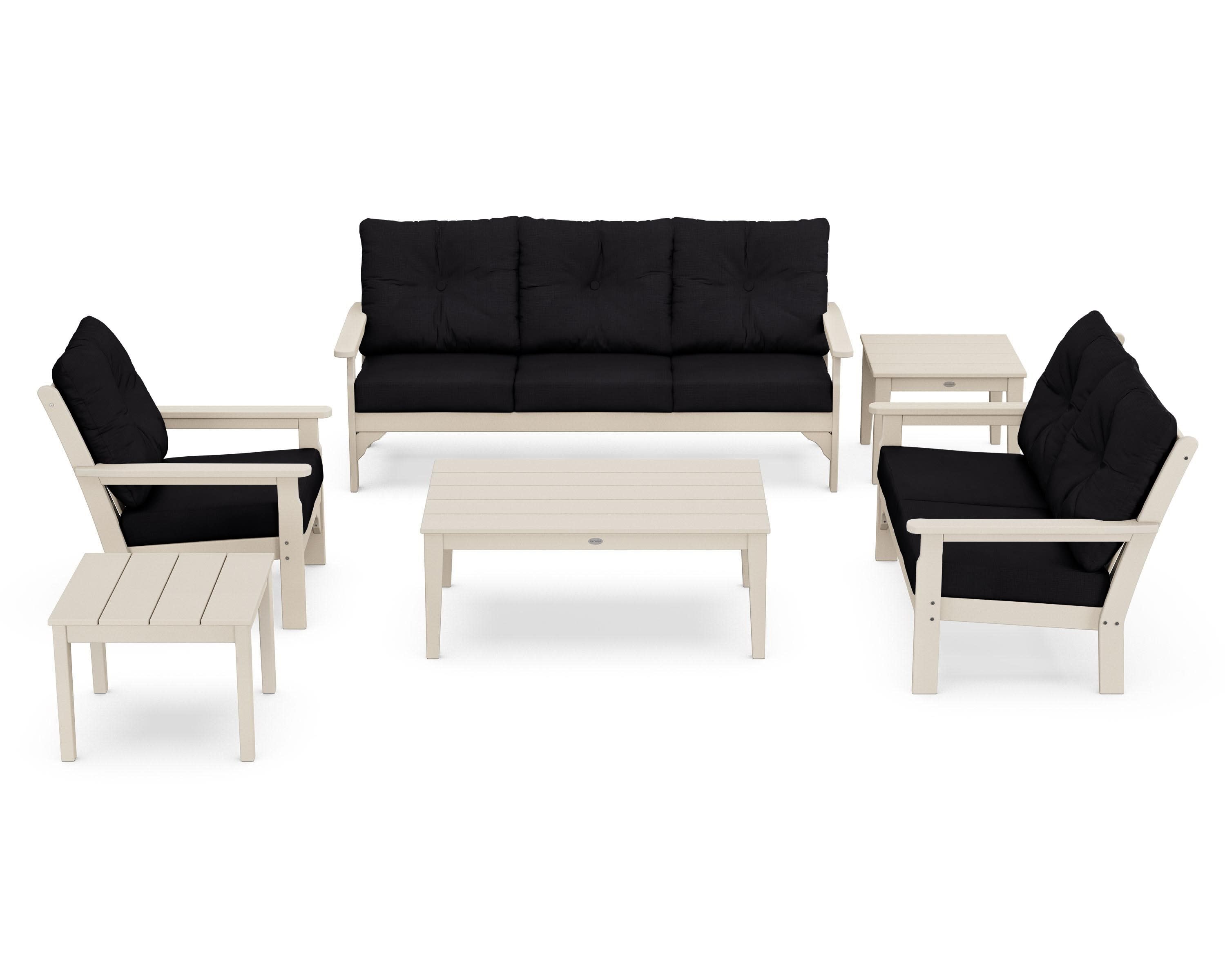 Vineyard 6-Piece Deep Seating Set in Sand / Midnight Linen