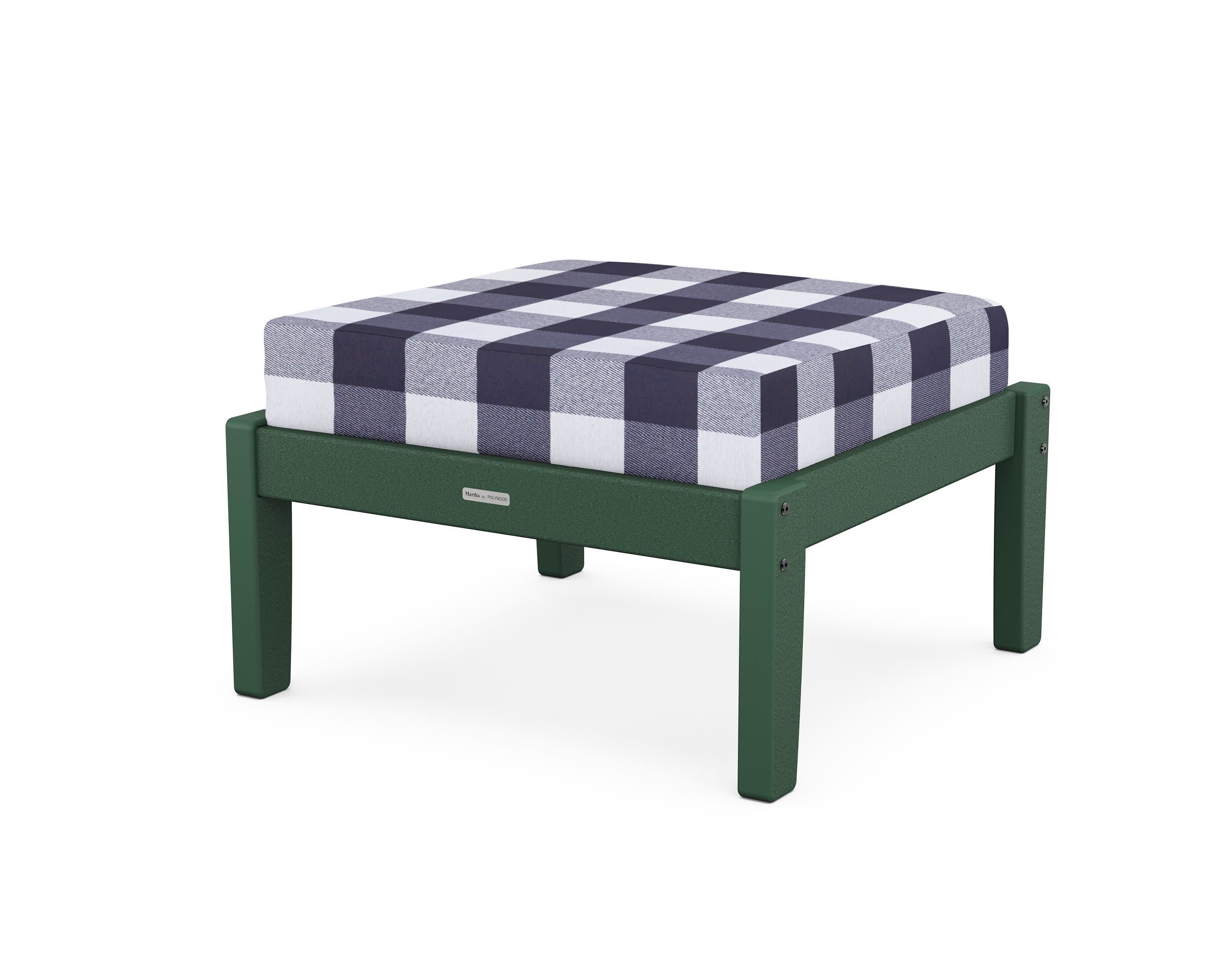 Chinoiserie Deep Seating Ottoman in Green / Buffalo Plaid Navy