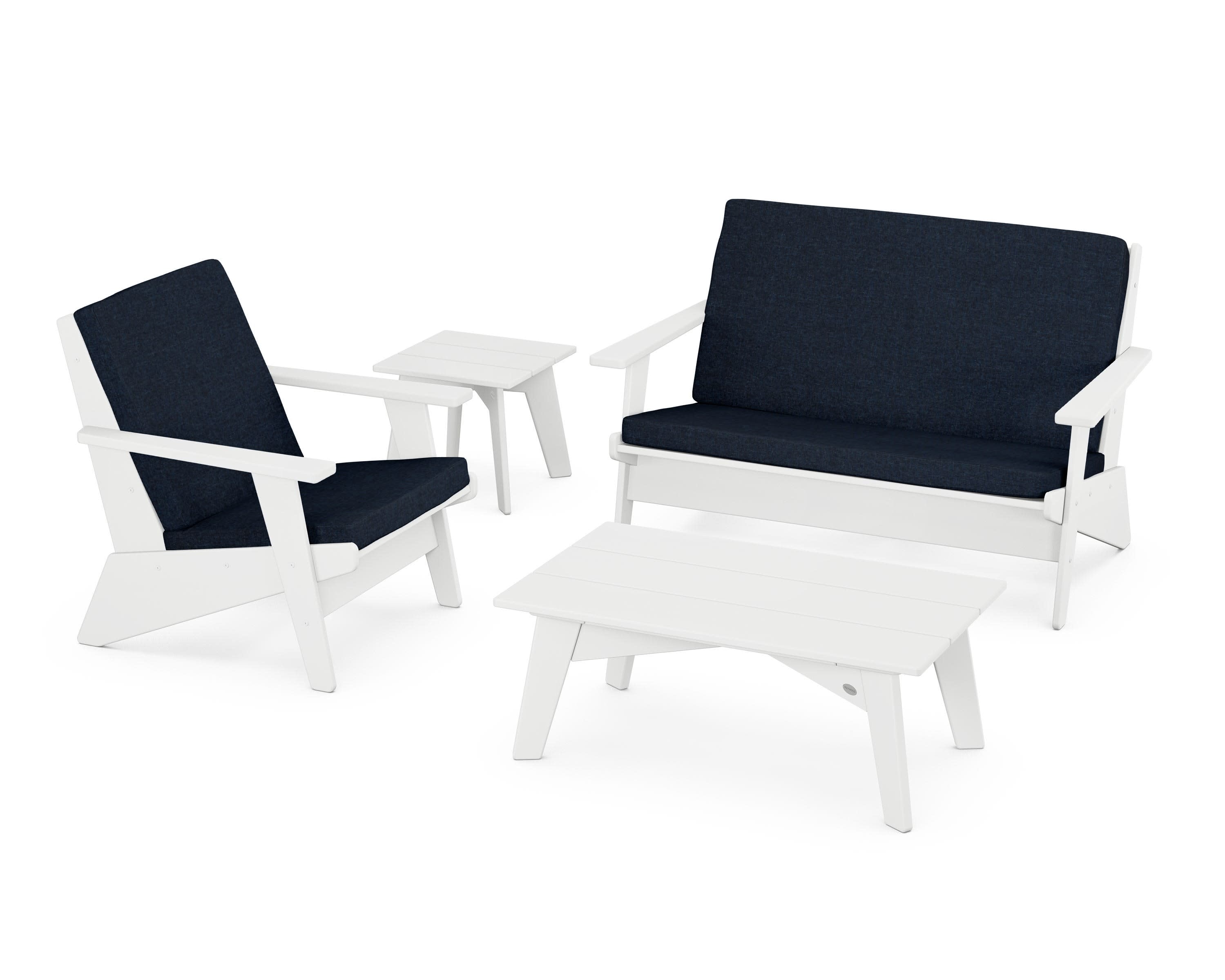 Riviera Modern Lounge 4-Piece Set in White / Marine Indigo