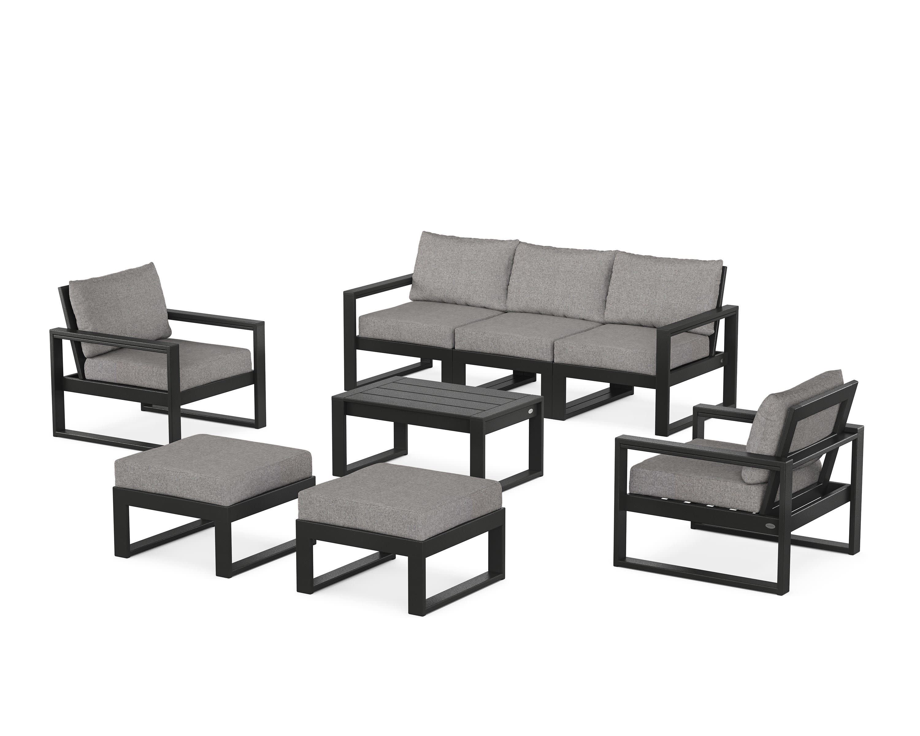 EDGE Sectional 8-Piece Lounge Sofa Set in Black / Grey Mist
