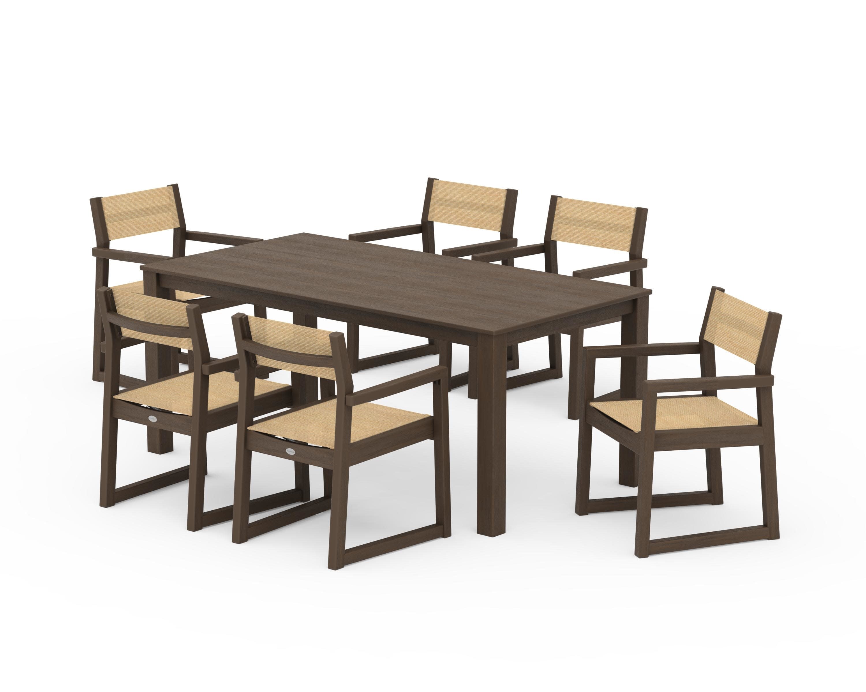 EDGE Sling Arm Chair 7-Piece Parsons Dining Set in Kona / Dupioni Apricot Sling