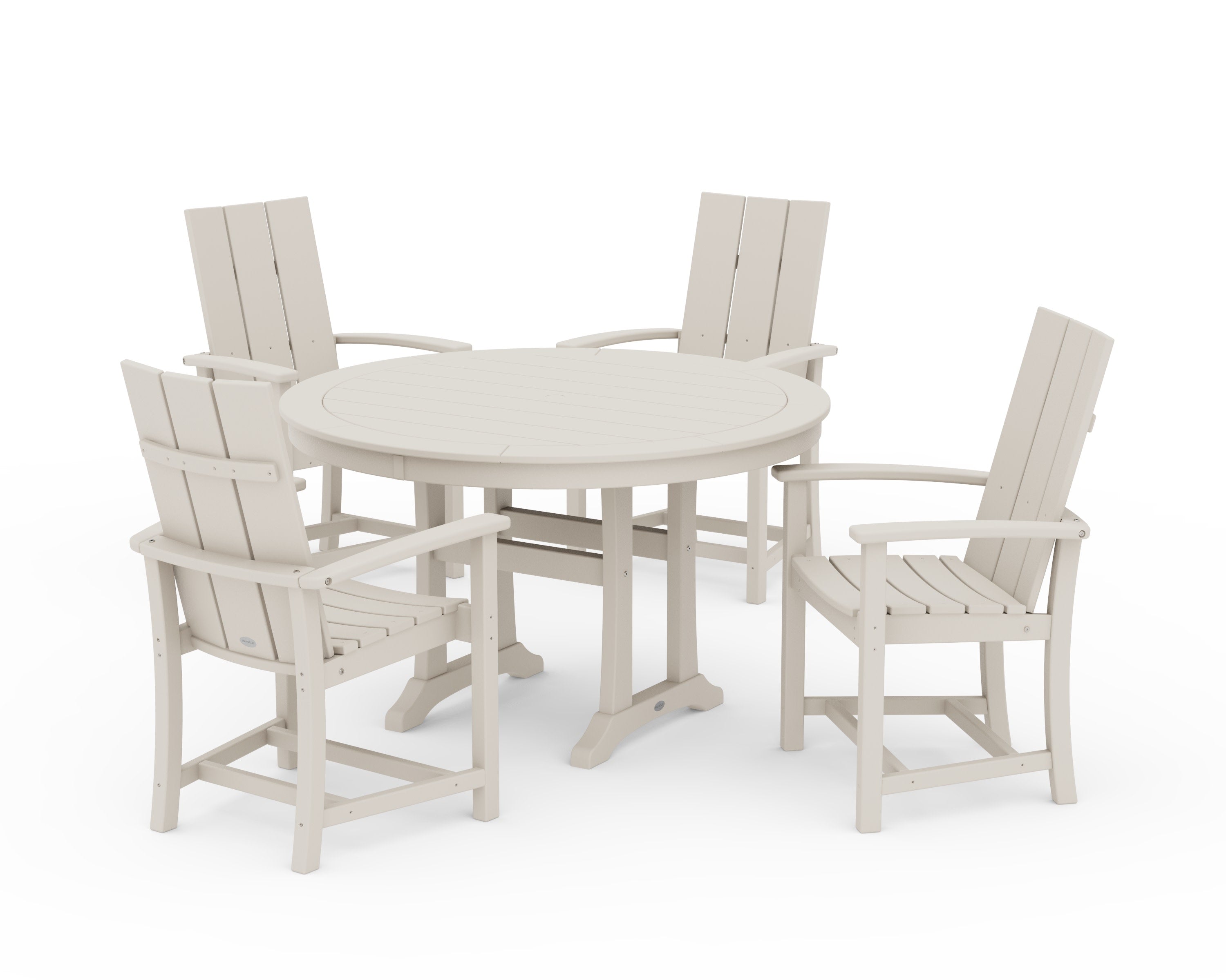 Modern Adirondack 5-Piece Round Dining Set with Trestle Legs in Sand