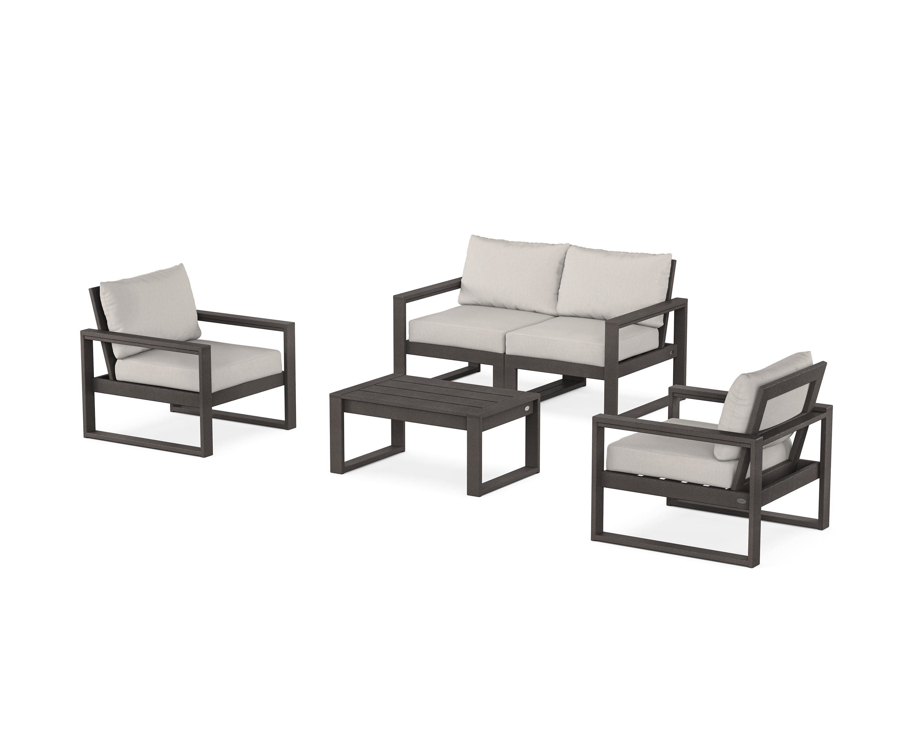 EDGE Sectional 4-Piece Deep Seating Set with Loveseat in Vintage Coffee / Cast Ash