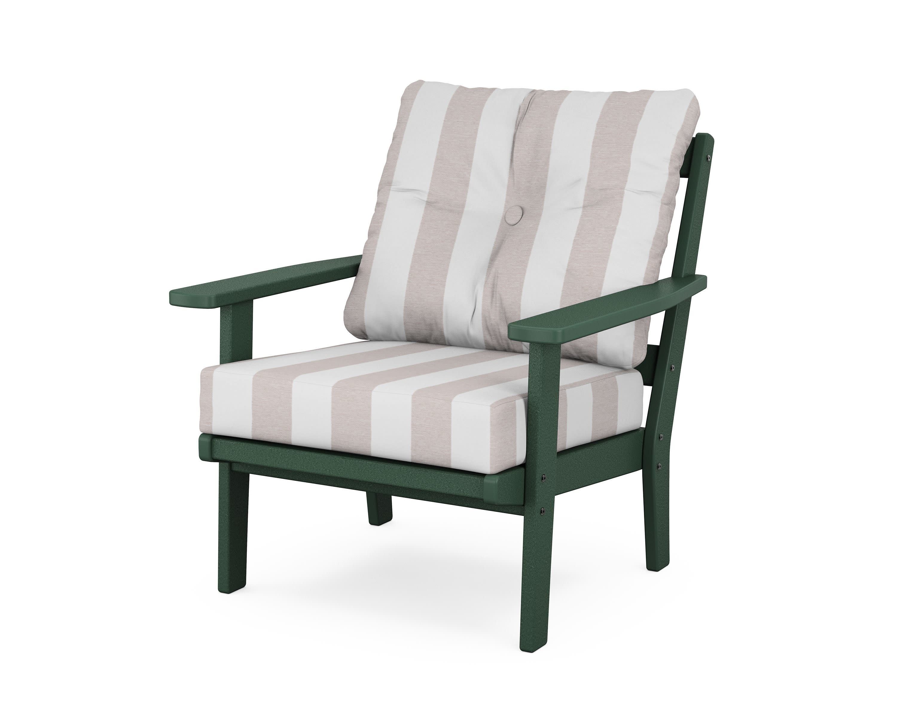 Oxford Deep Seating Chair in Green / Cabana Stripe Dune Burlap