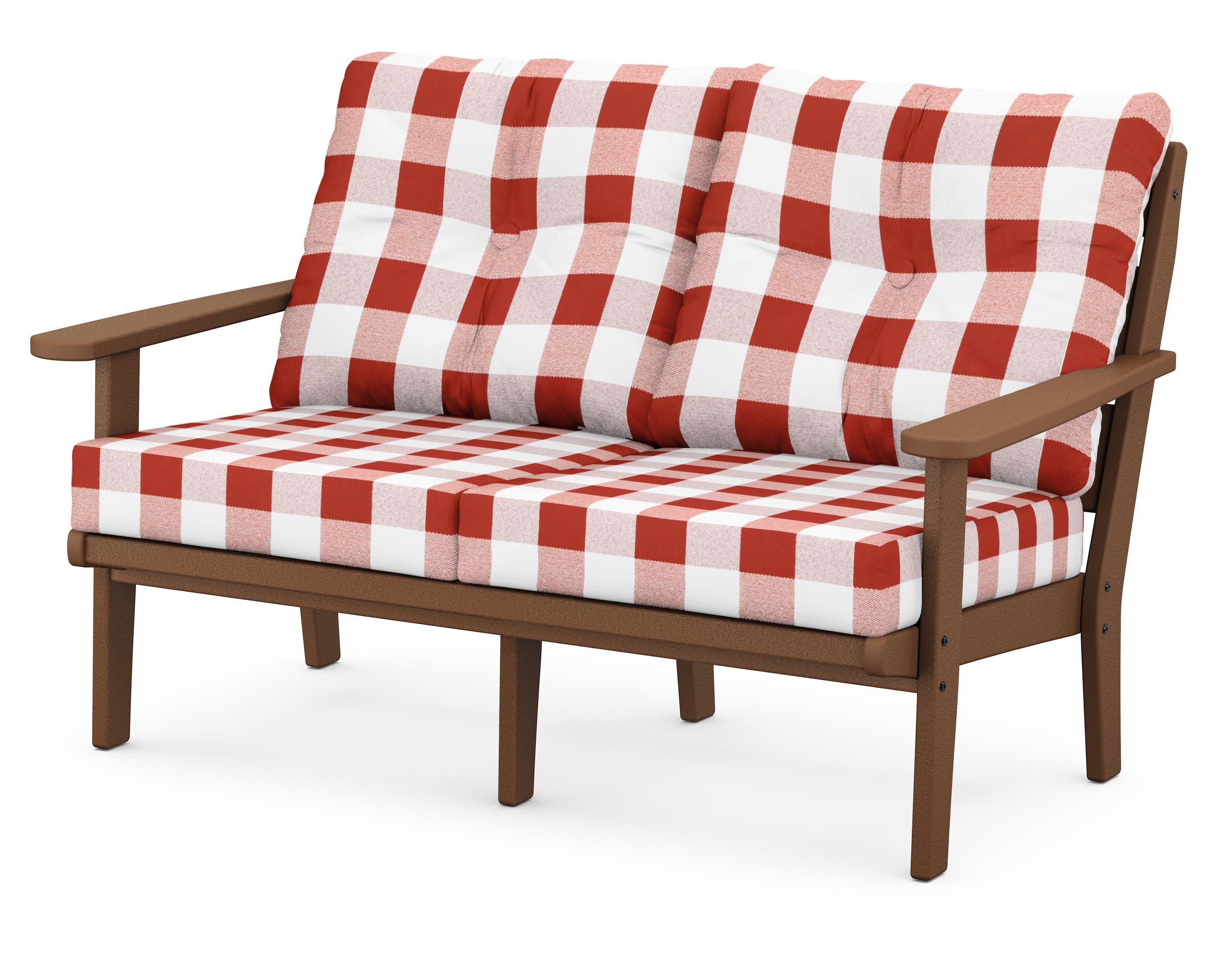 Lakeside Deep Seating Loveseat in Teak / Buffalo Plaid Crimson