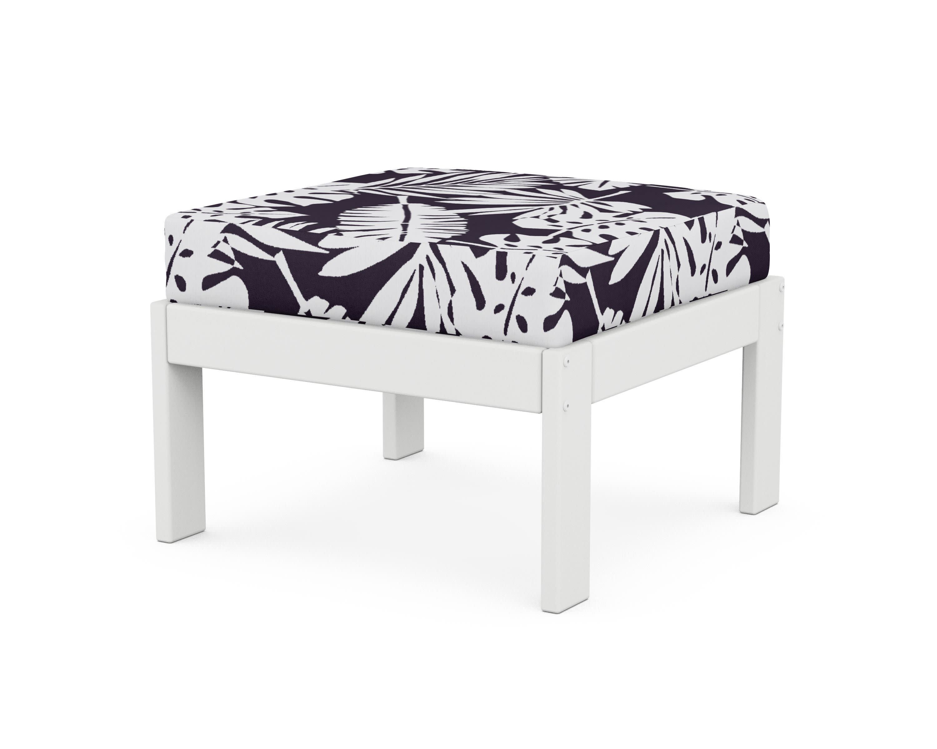 Vineyard Modular Ottoman in White / Leaf Navy