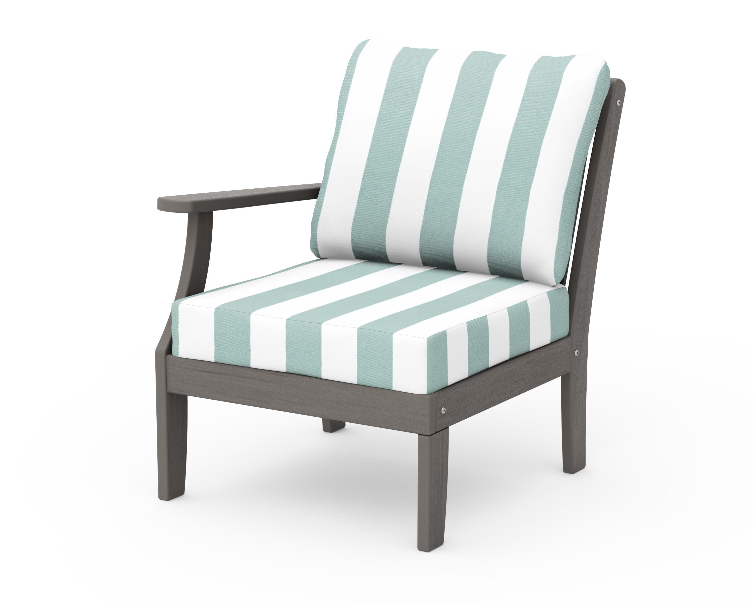 Braxton Modular Left Arm Chair in Driftwood / Cabana Stripe Glacier Spa