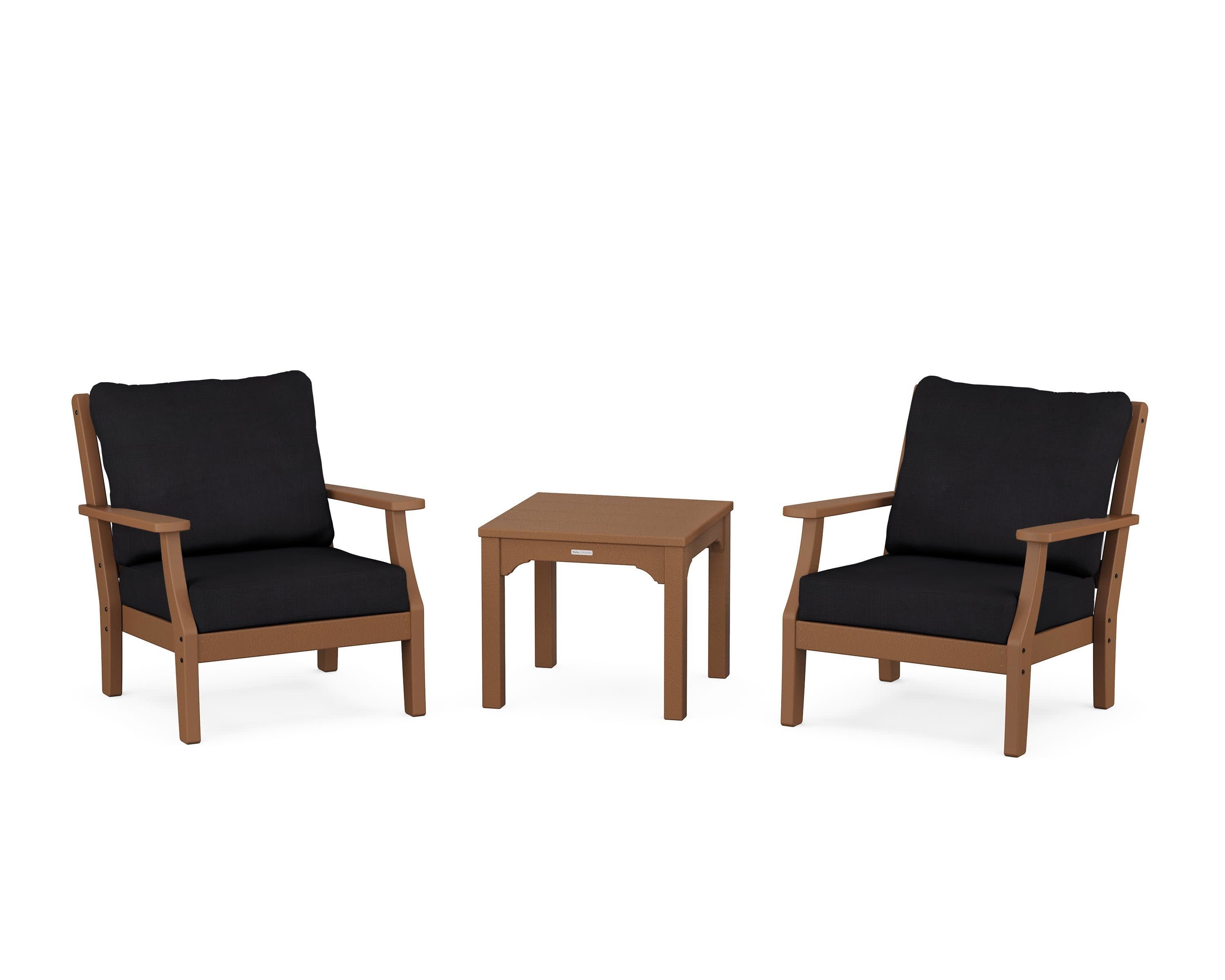 Chinoiserie 3-Piece Deep Seating Set in Teak / Midnight Linen