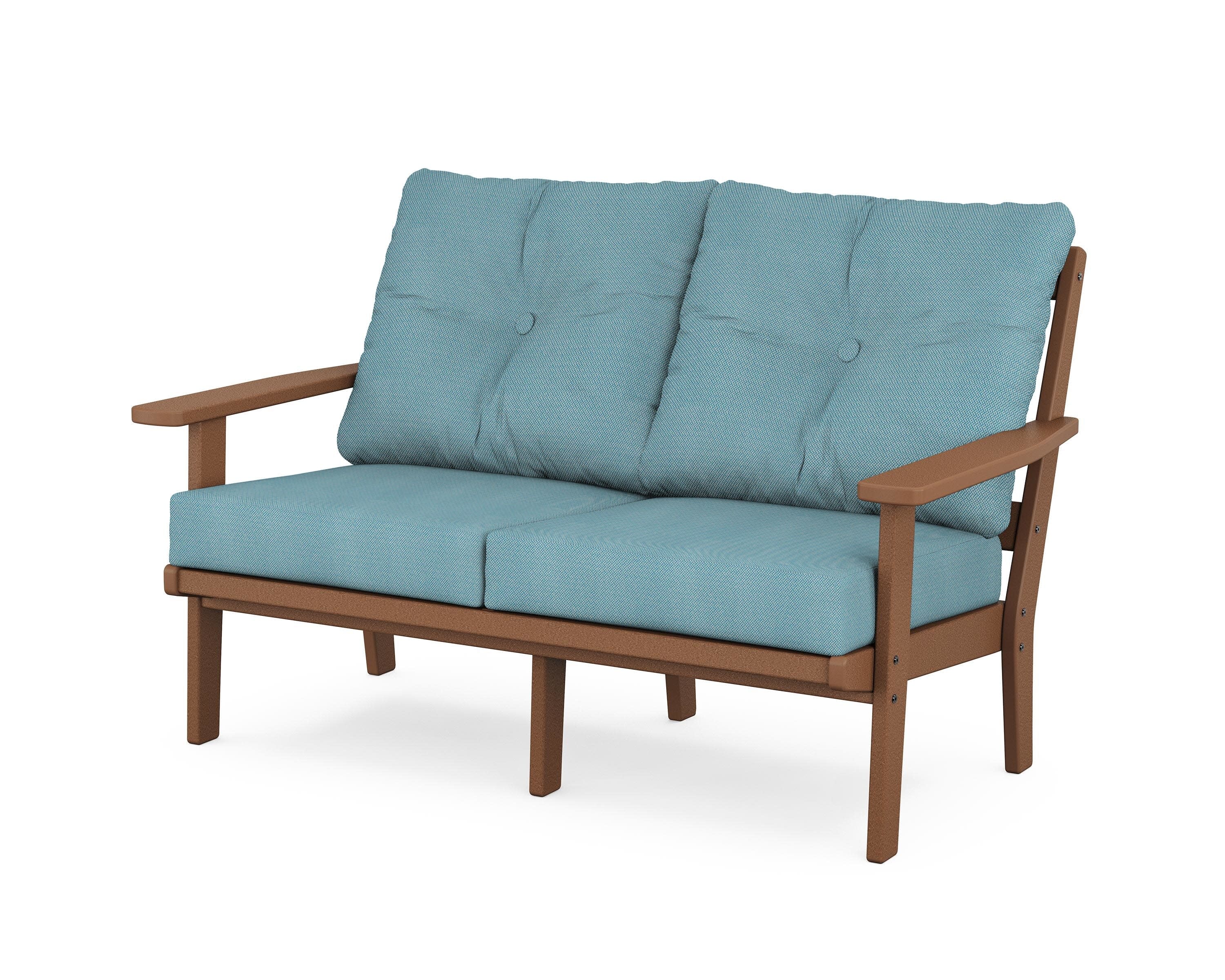 Oxford Deep SeatingLoveseat in Teak / Lattice Sky Blue