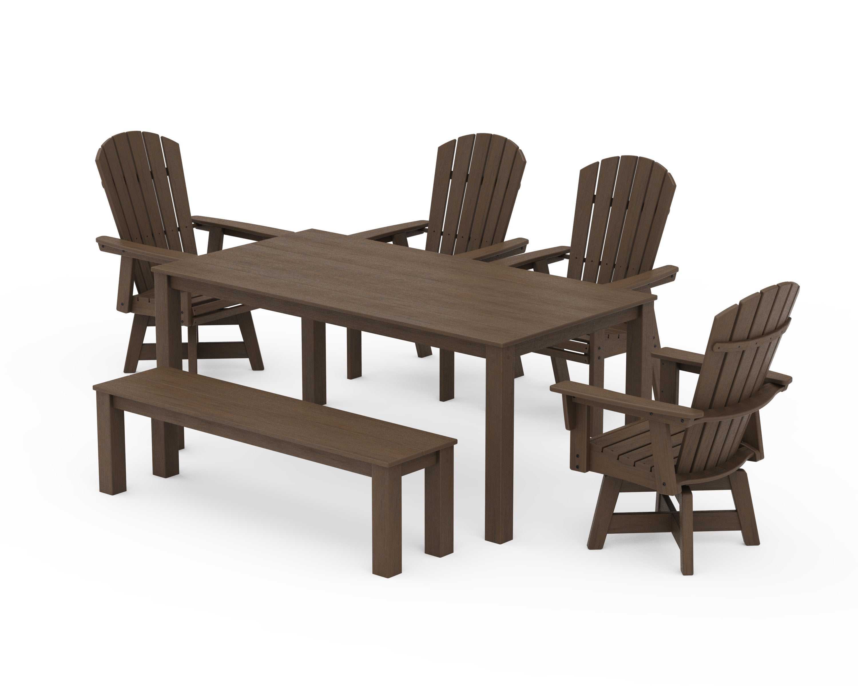 Nautical Curveback Adirondack Swivel 6-Piece Parsons Dining Set with Bench in Kona