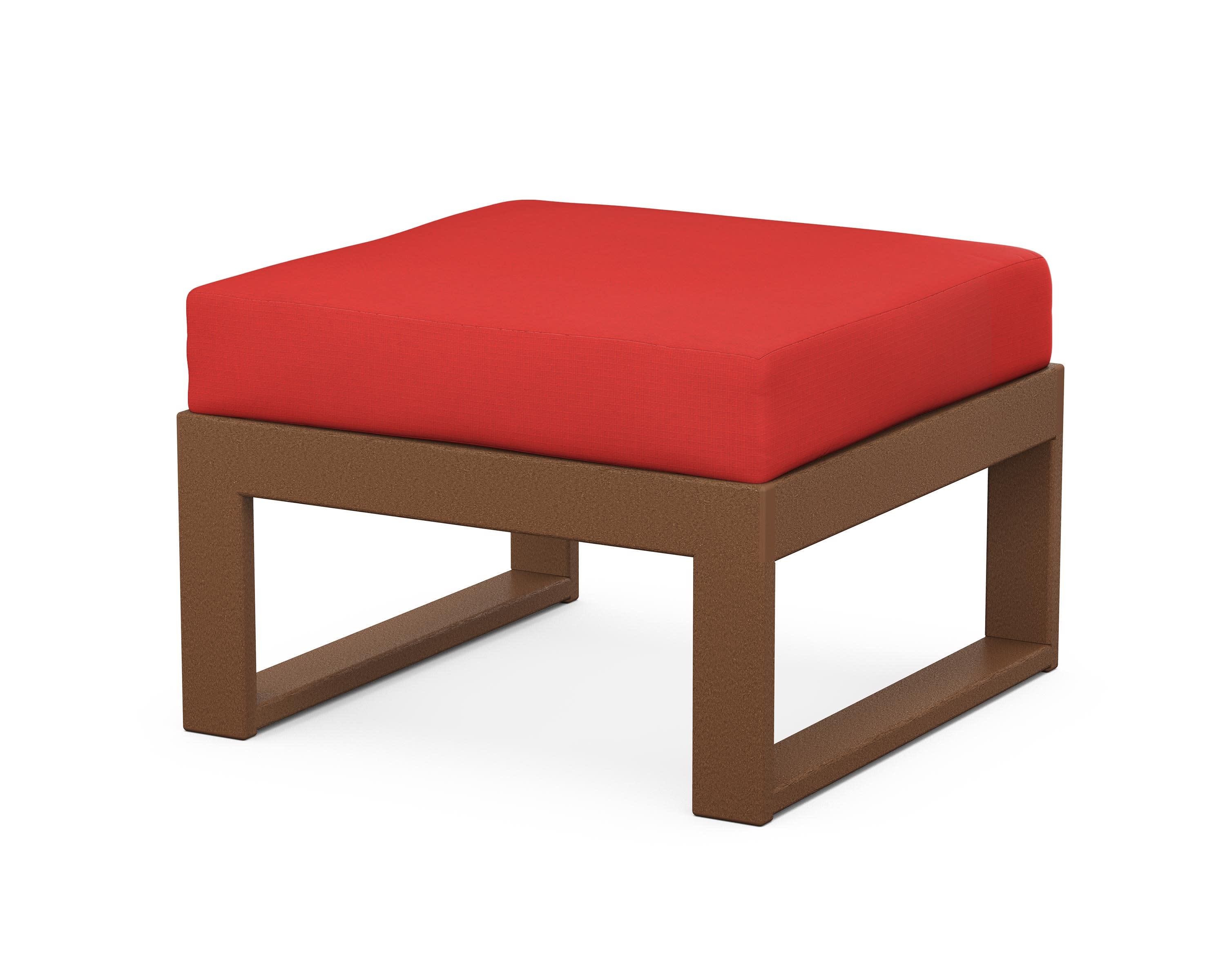 Modular Ottoman - Modern in Teak / Crimson Linen