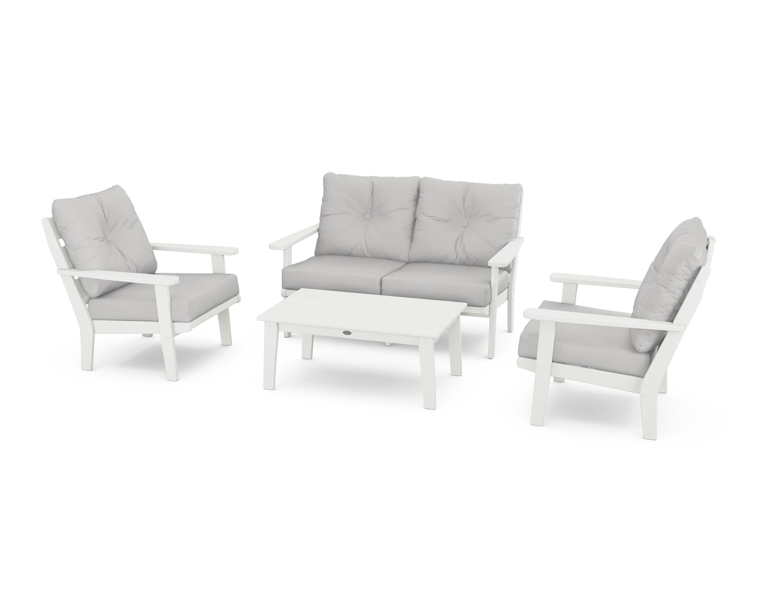 Lakeside 4-Piece Deep Seating Set in Vintage White / Diamond in the Rough