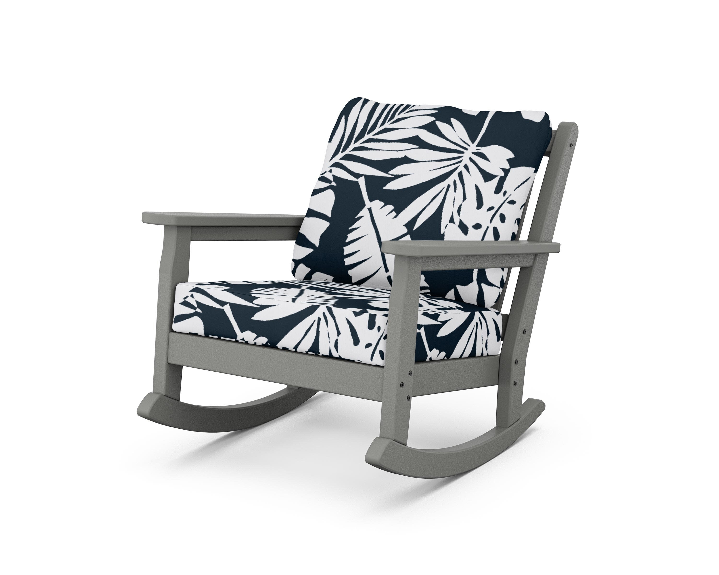 Chippendale Deep Seating Rocking Chair in Slate Grey / Leaf Marine Indigo