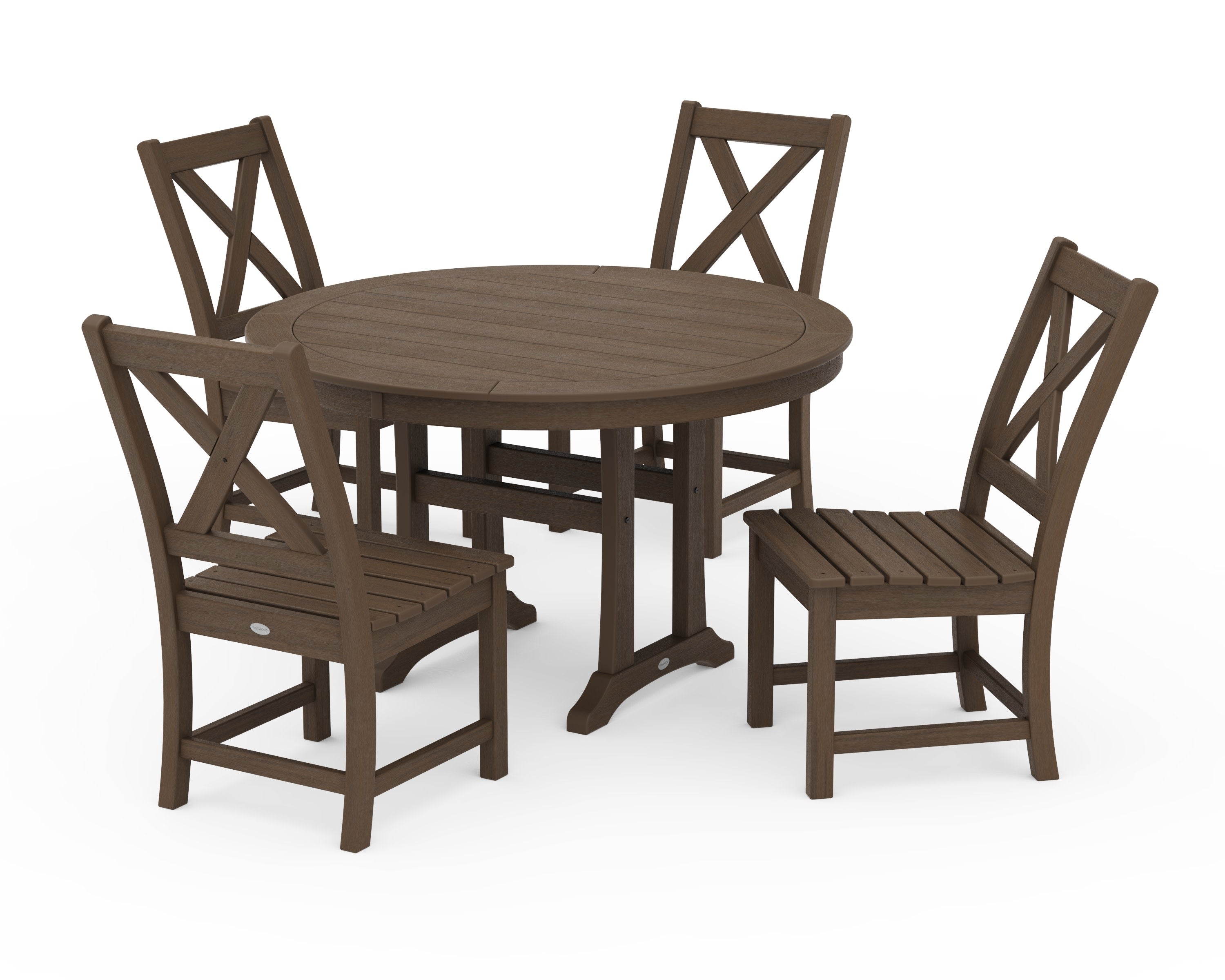 Braxton Side Chair 5-Piece Round Dining Set With Trestle Legs in Kona