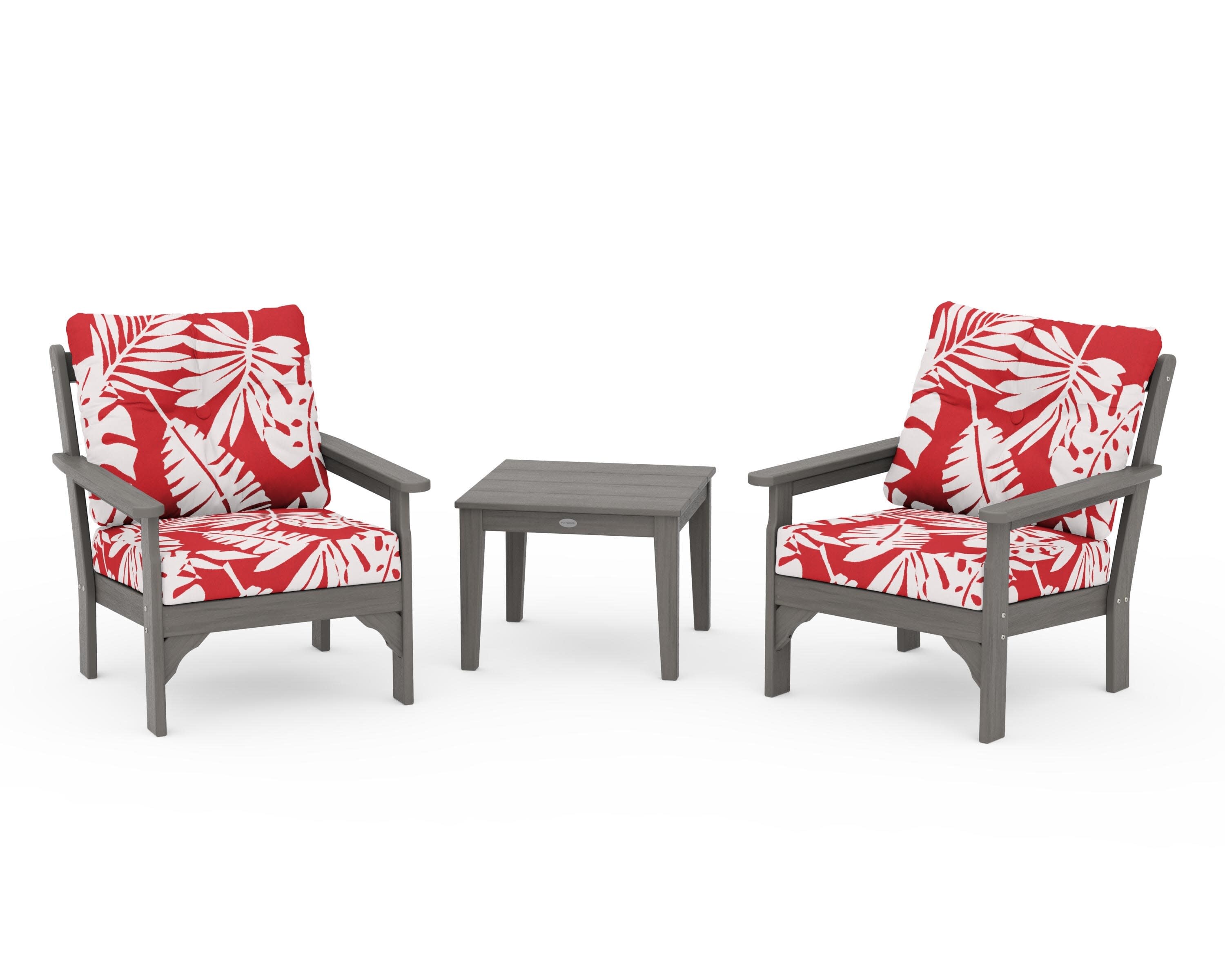 Vineyard 3-Piece Deep Seating Set in Driftwood / Leaf Crimson