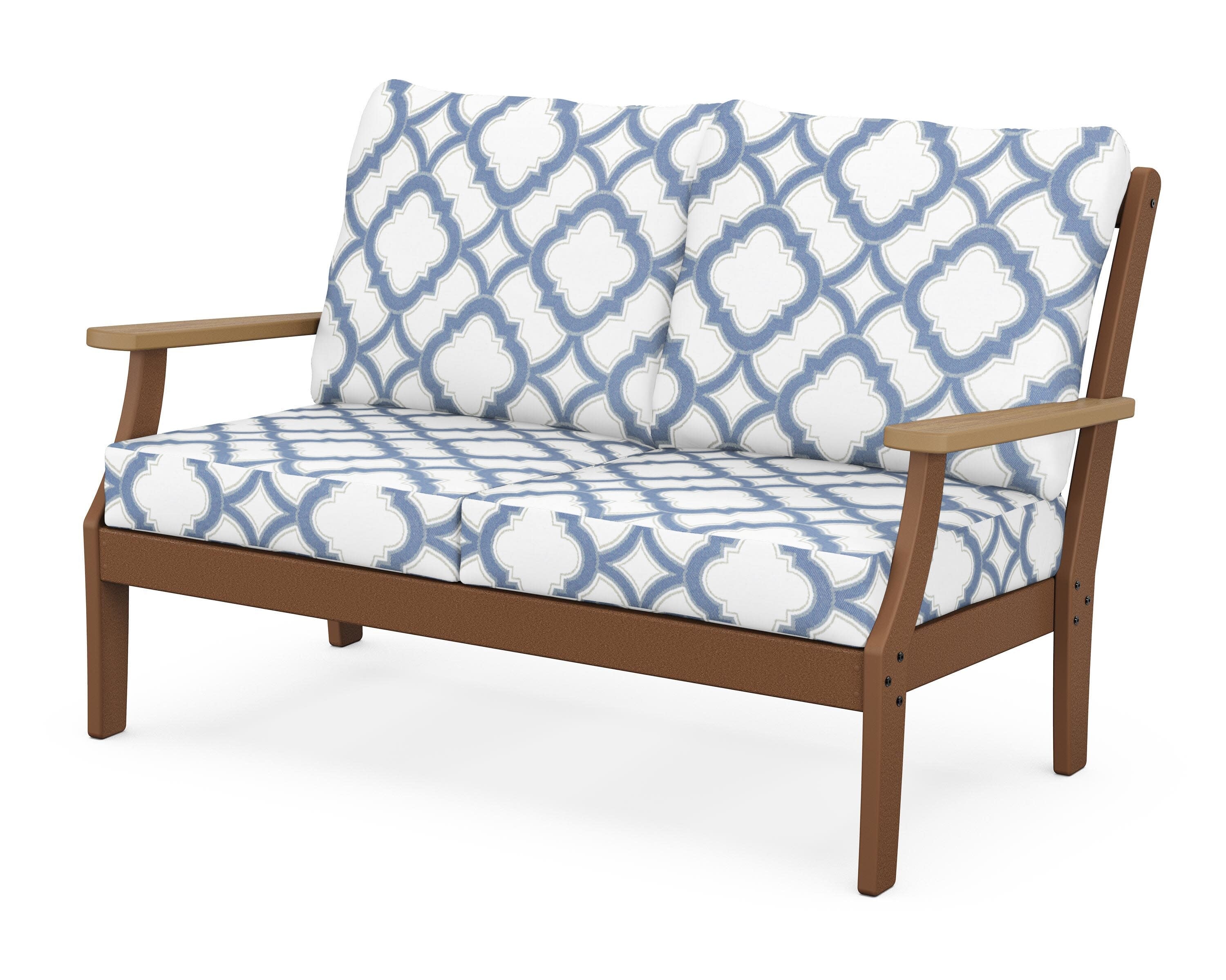 Braxton Deep Seating Loveseat in Teak / Natural / Trellis Sky Blue
