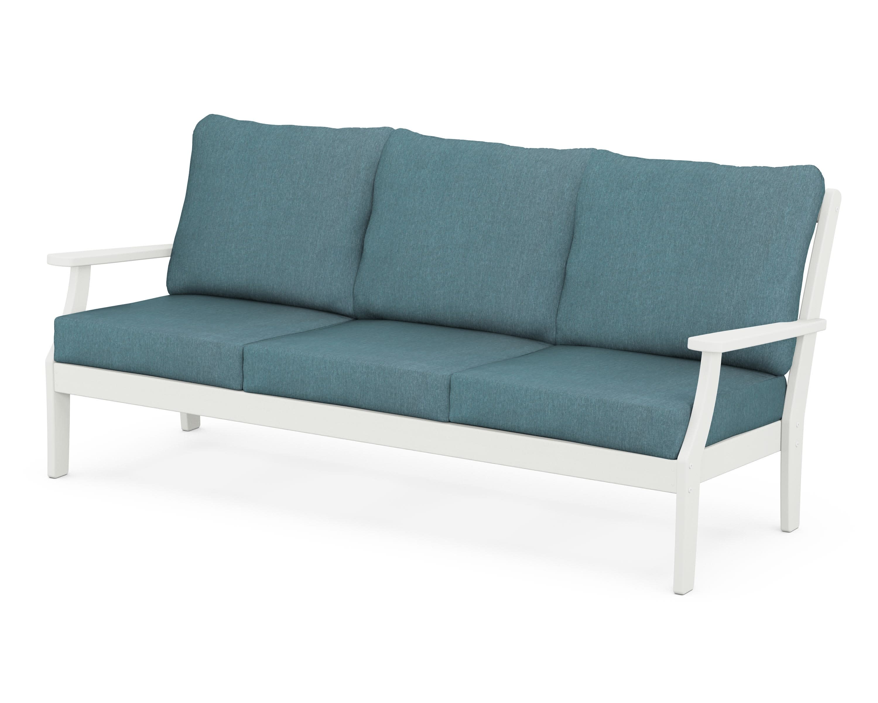 Braxton Deep Seating Sofa in Vintage White / Ocean Teal
