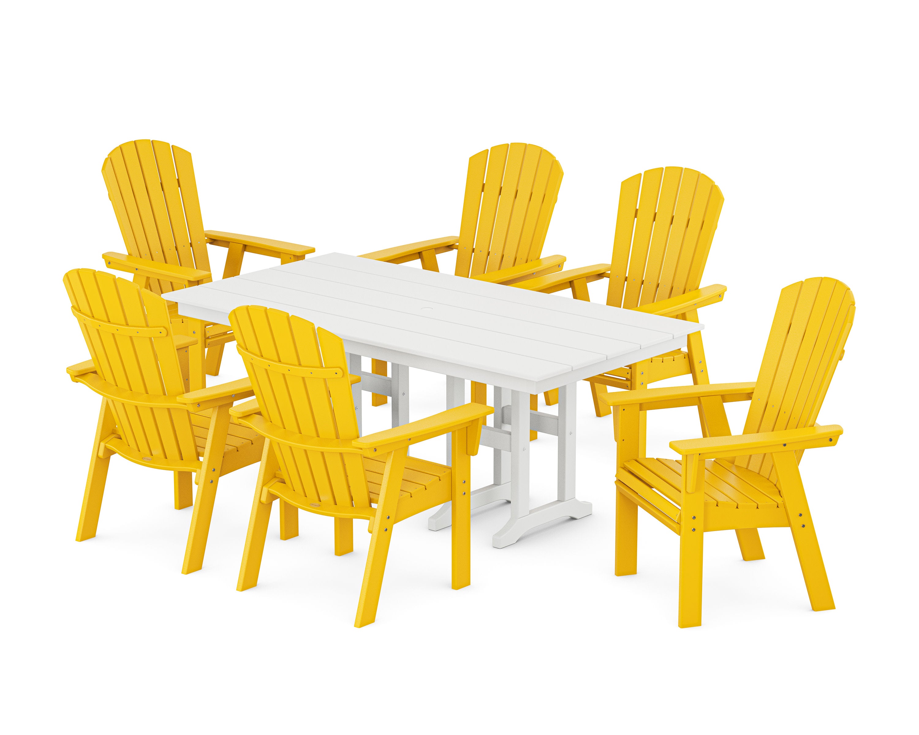 Nautical Curveback Adirondack 7-Piece Farmhouse Dining Set in Lemon / White