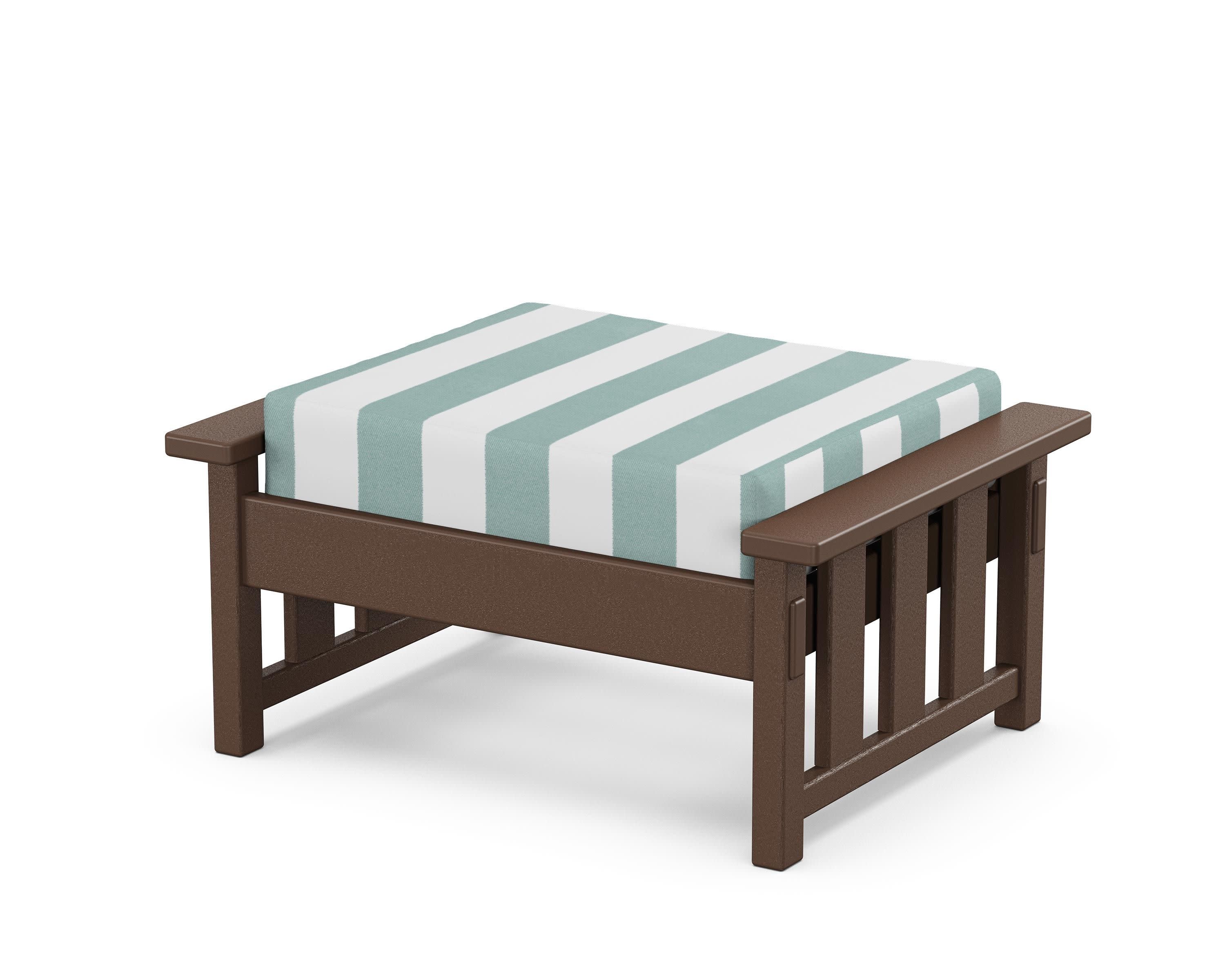 Acadia Deep Seating Ottoman in Mahogany / Cabana Stripe Glacier Spa