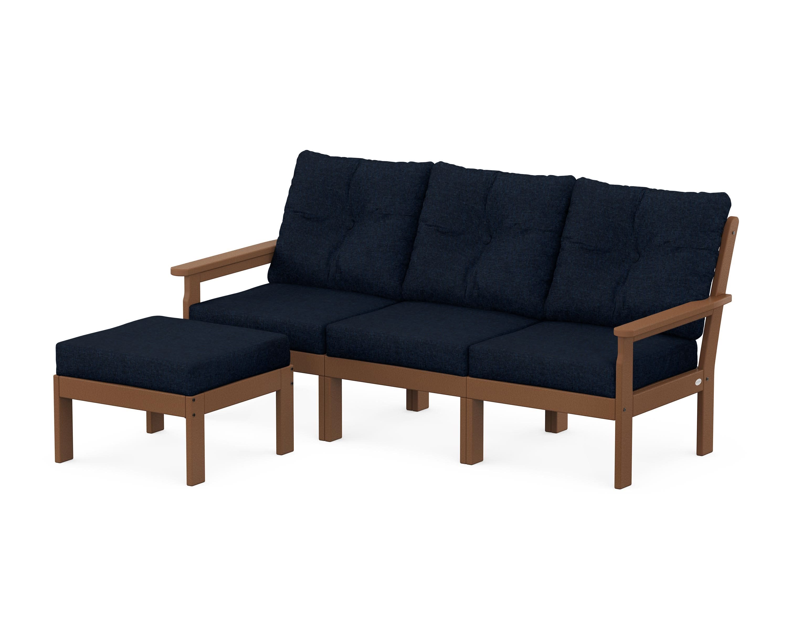 Vineyard 4-Piece Sectional with Ottoman in Teak / Marine Indigo
