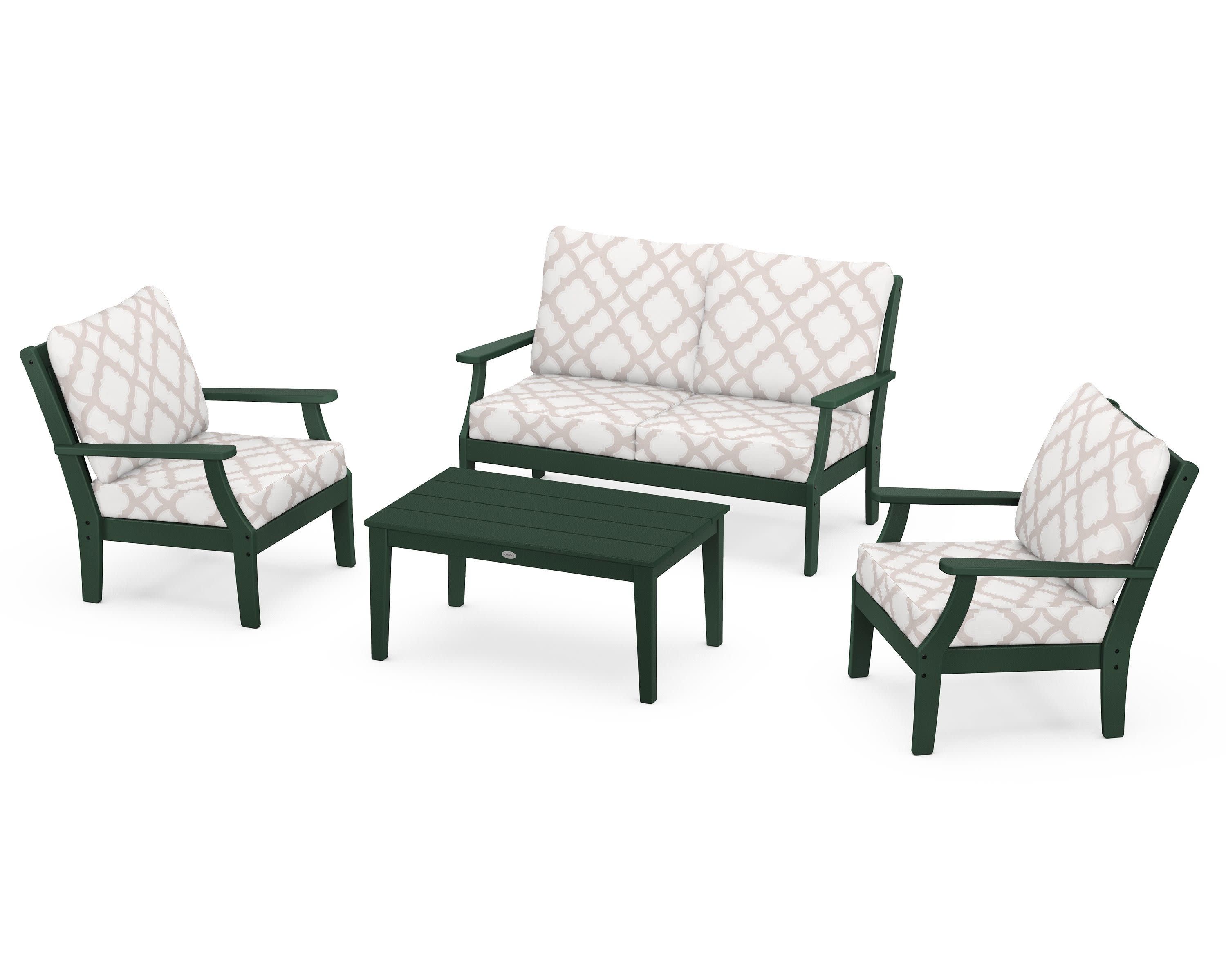 Braxton 4-Piece Deep Seating Chair Set in Green / Trellis Dune Burlap