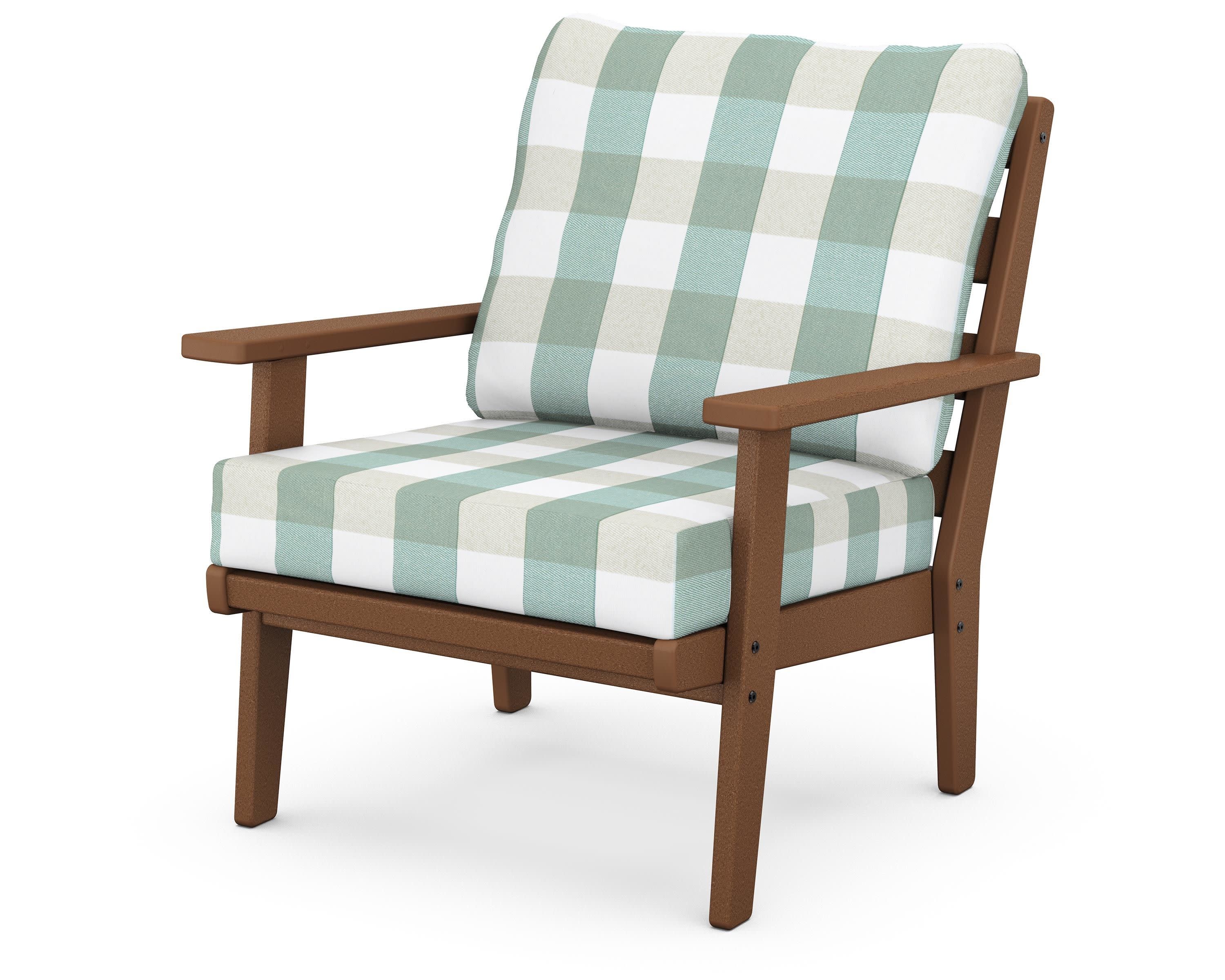 Grant Park Deep Seating Chair in Teak / Buffalo Plaid Glacier Spa