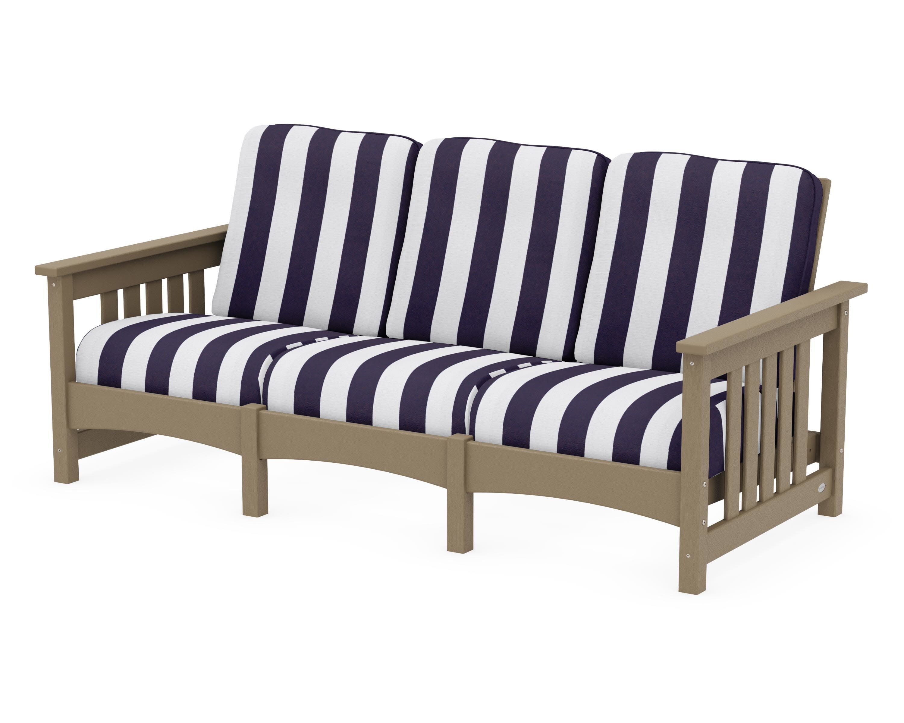 Club Mission Sofa in Vintage Sahara / Cabana Stripe Navy