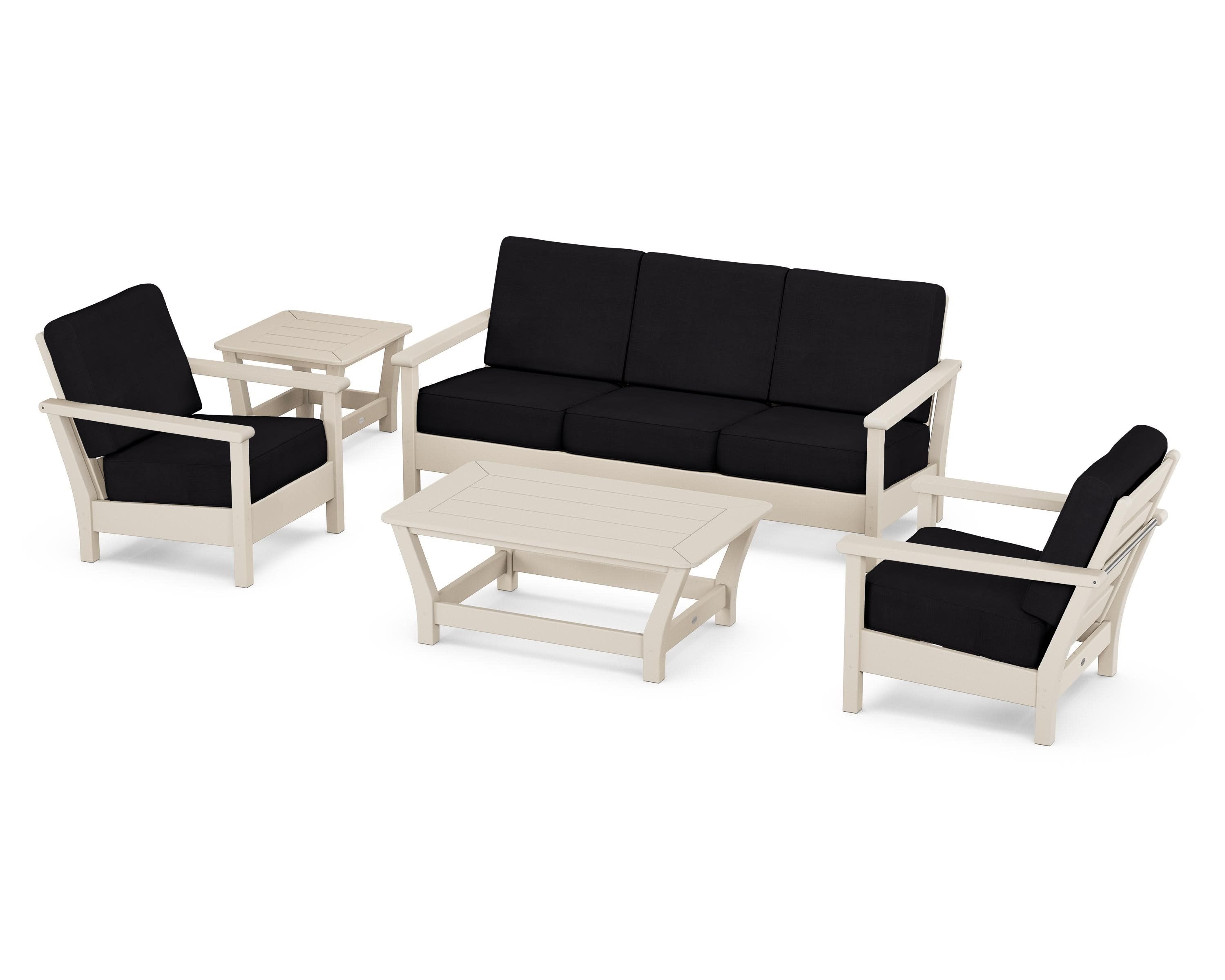 Harbour 5-Piece Deep Seating Set in Sand / Midnight Linen