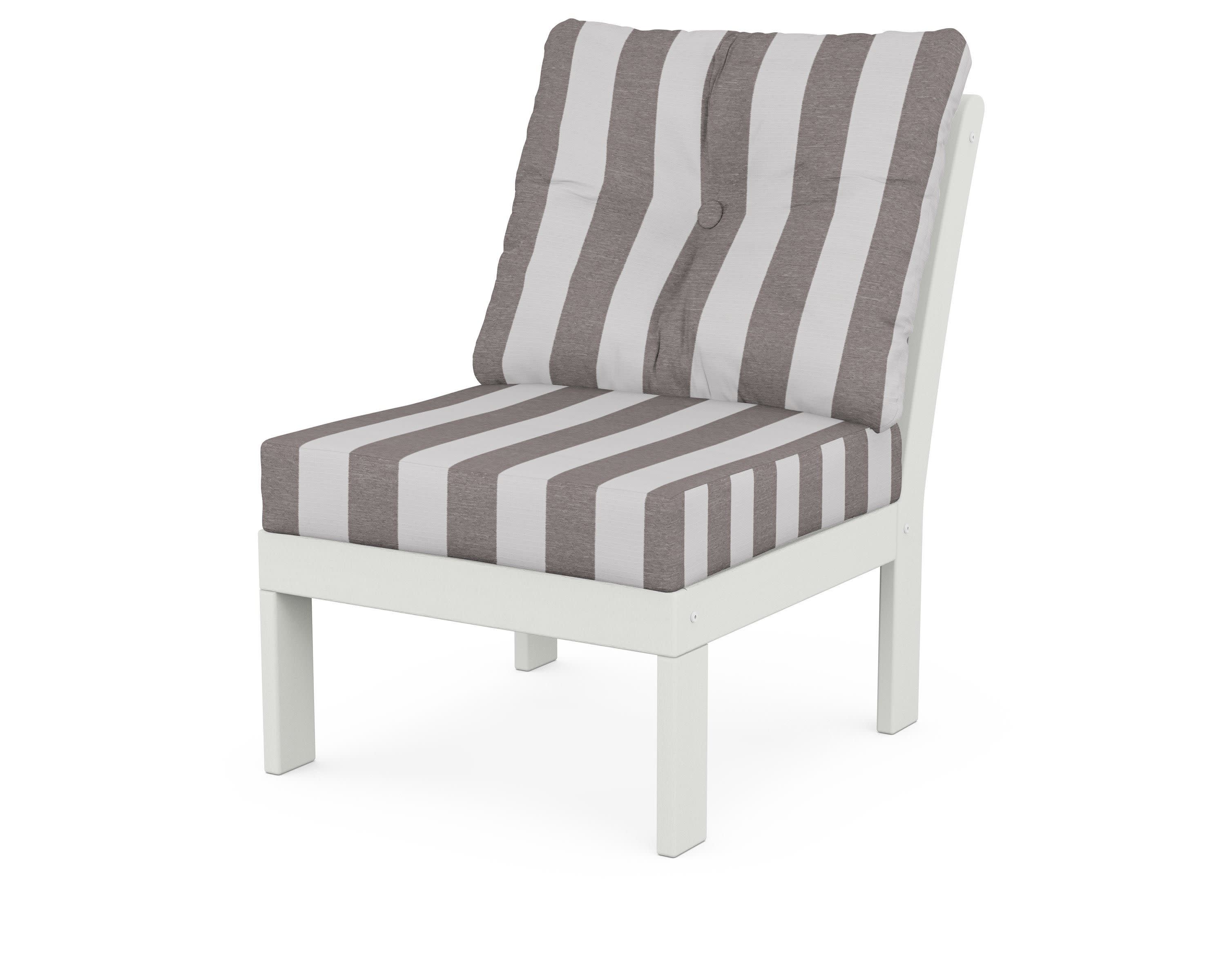Vineyard Modular Armless Chair in Vintage White / Cabana Stripe Grey Mist