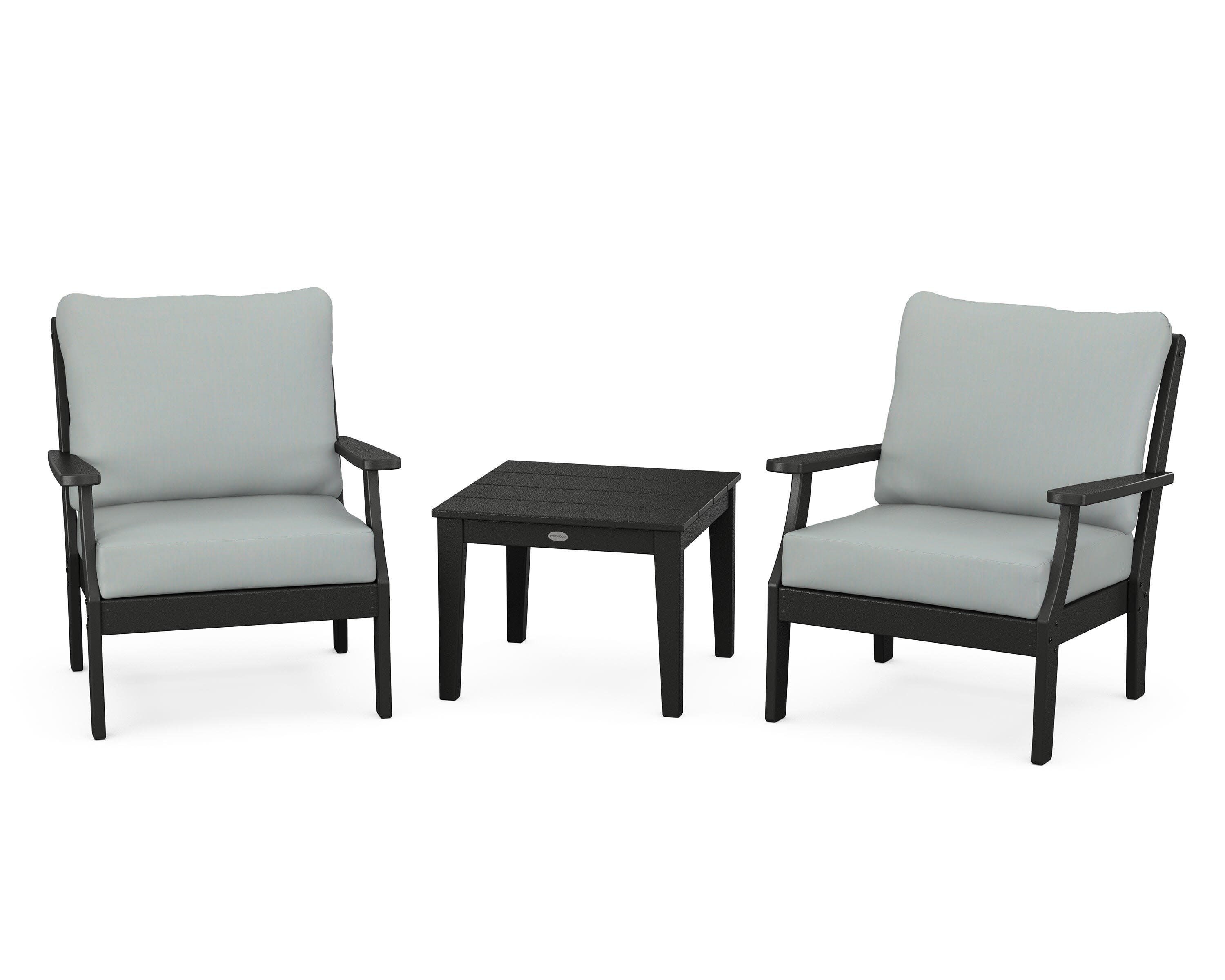 Braxton 3-Piece Deep Seating Set in Black / Spa