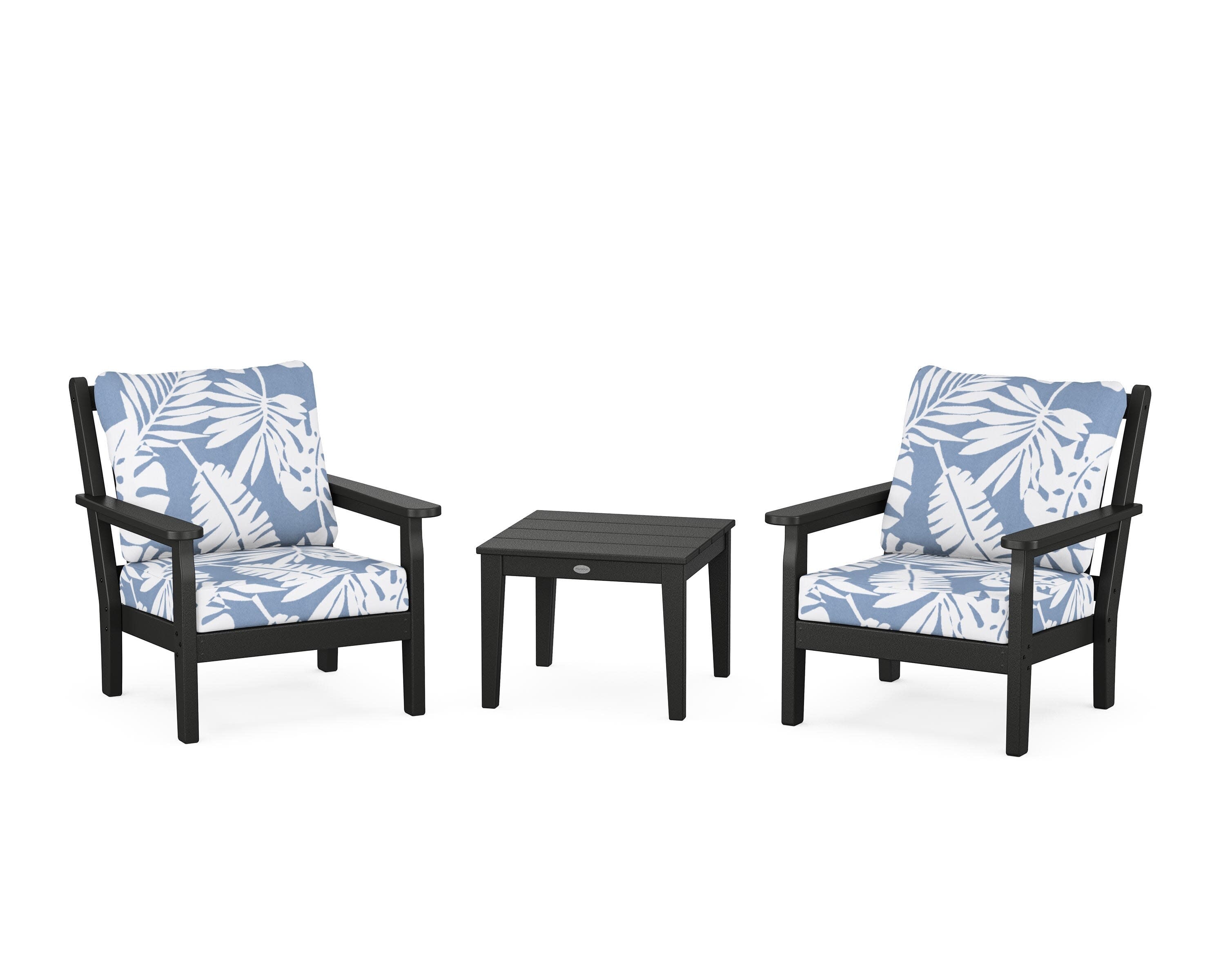 Chippendale 3-Piece Deep Seating Set in Black / Leaf Sky Blue