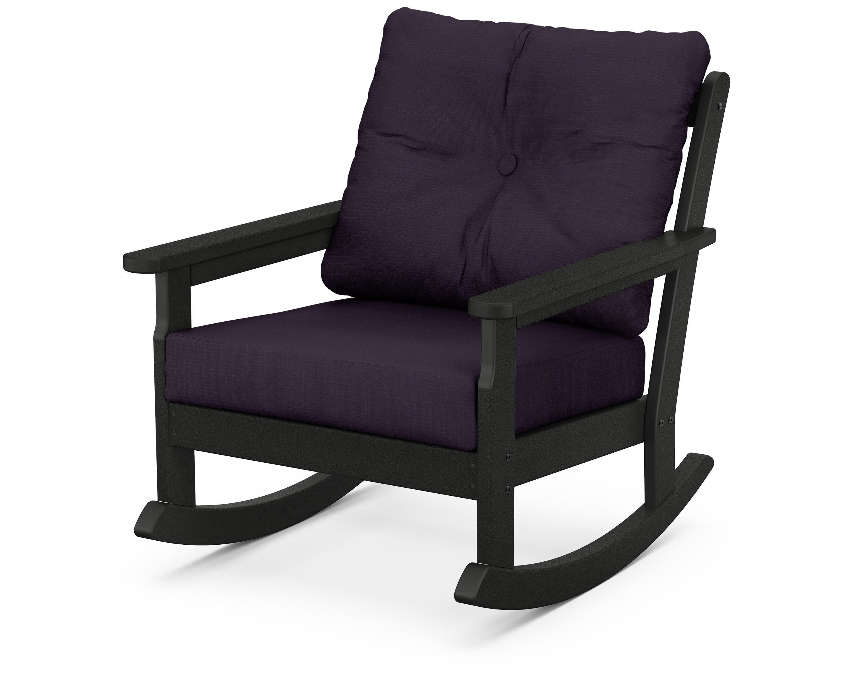 Vineyard Deep Seating Rocking Chair in Black / Navy Linen