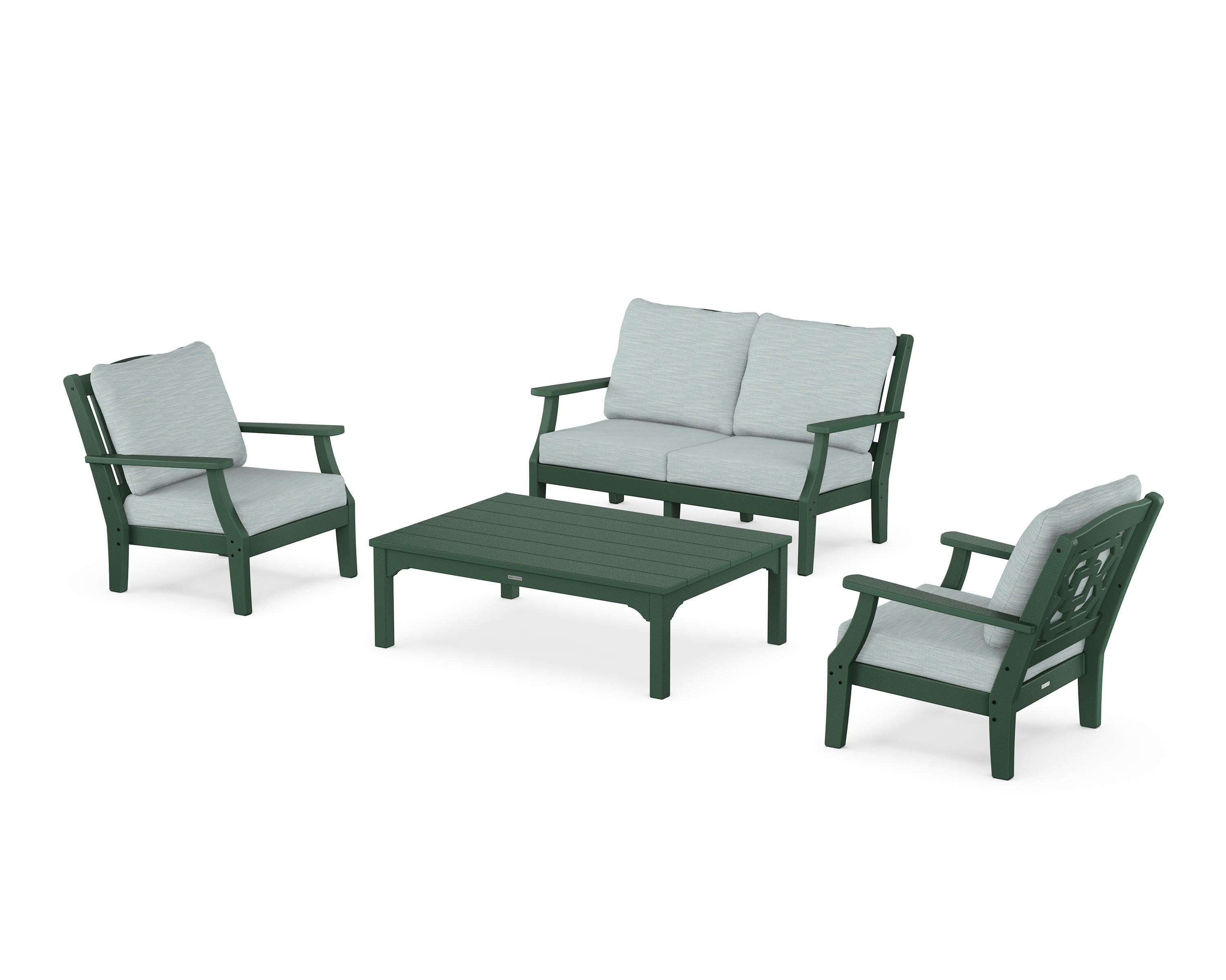 Chinoiserie 4-Piece Deep Seating Set with Loveseat in Green / Soothe Mist