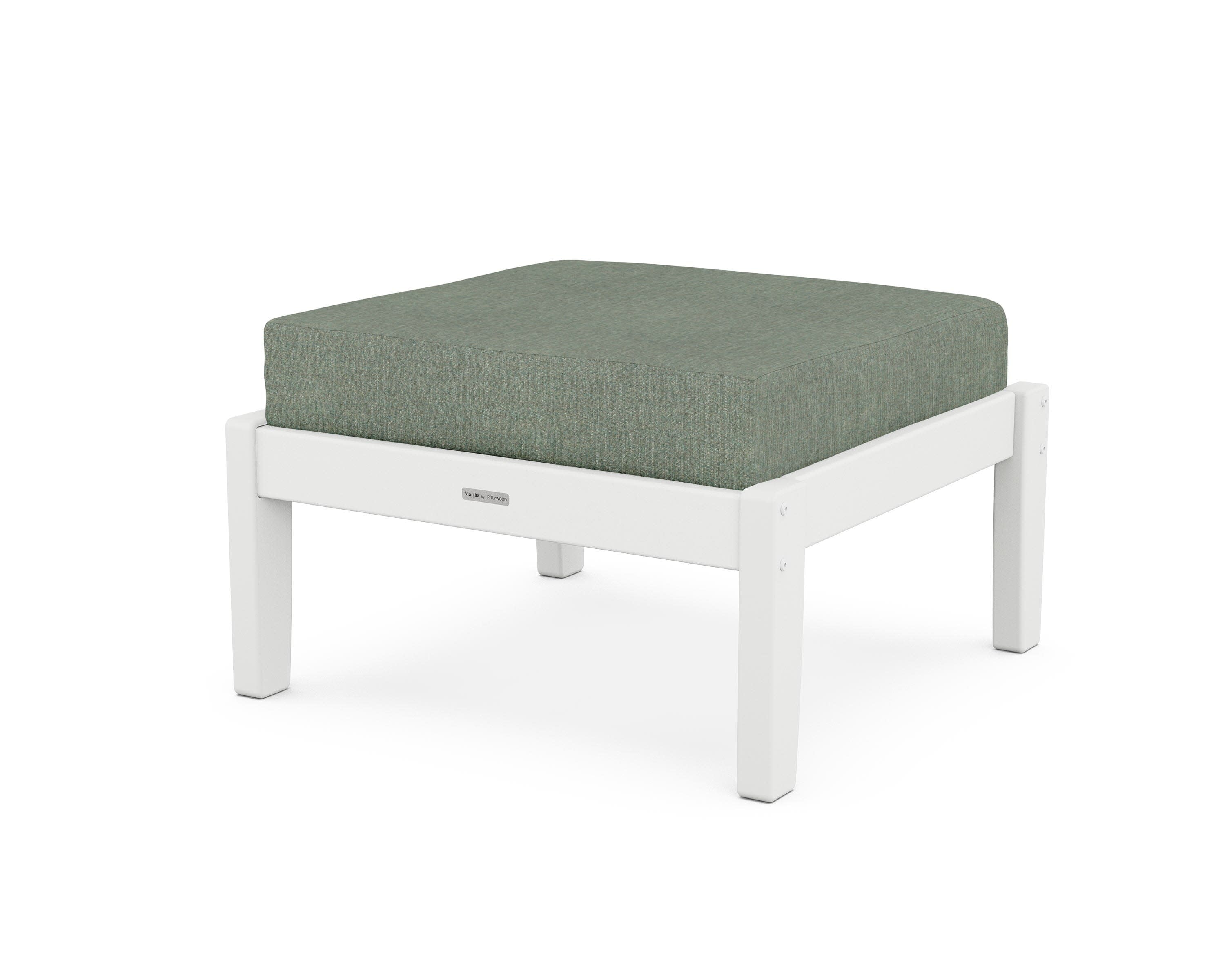 Chinoiserie Deep Seating Ottoman in White / Cast Sage