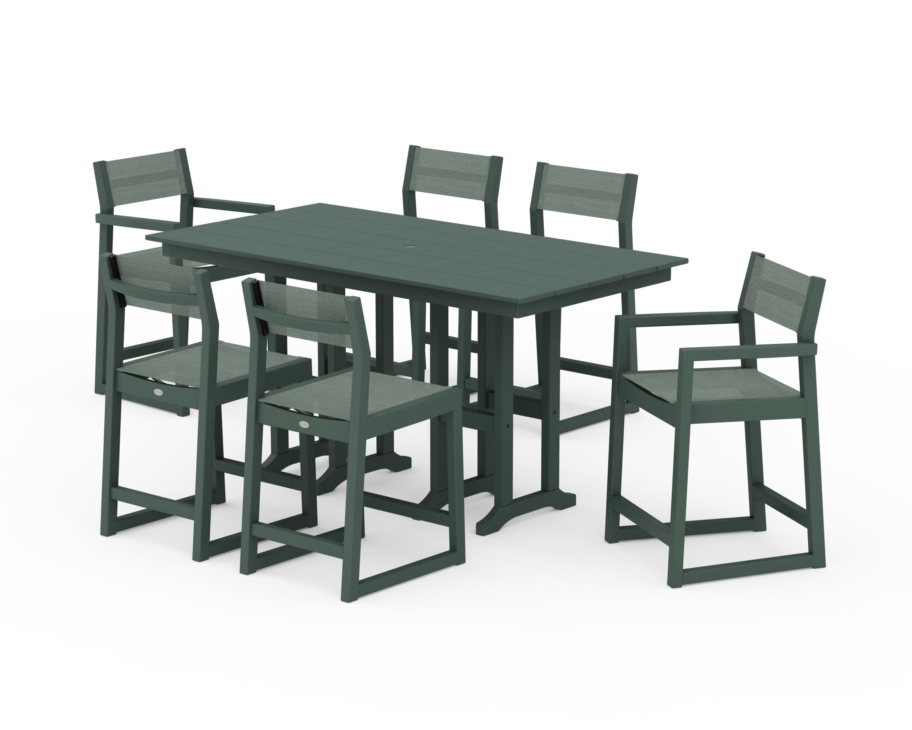 EDGE Sling 7-Piece Farmhouse Counter Set in Green / Dupioni Sea Mist Sling