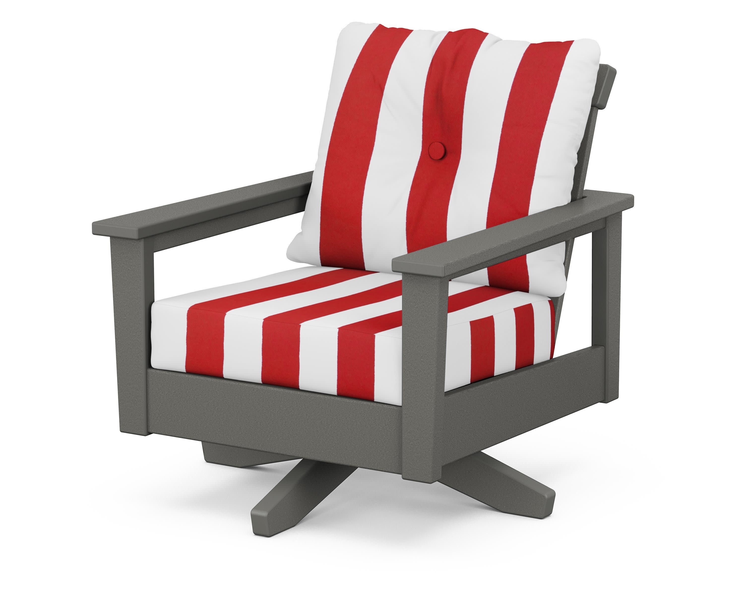 Prescott Deep Seating Swivel Chair in Slate Grey / Cabana Stripe Crimson