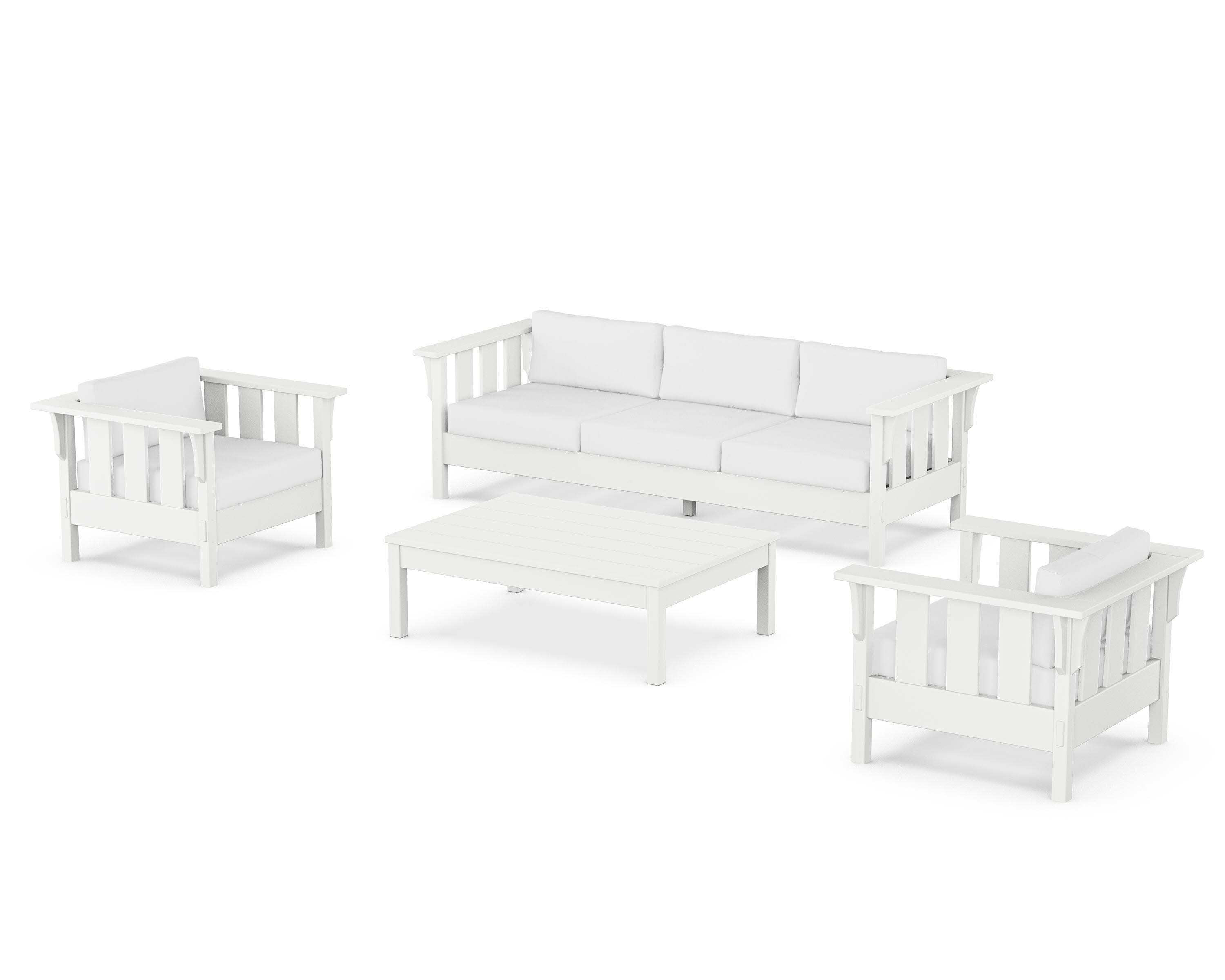 Acadia 4-Piece Deep Seating Set with Sofa in White / Natural