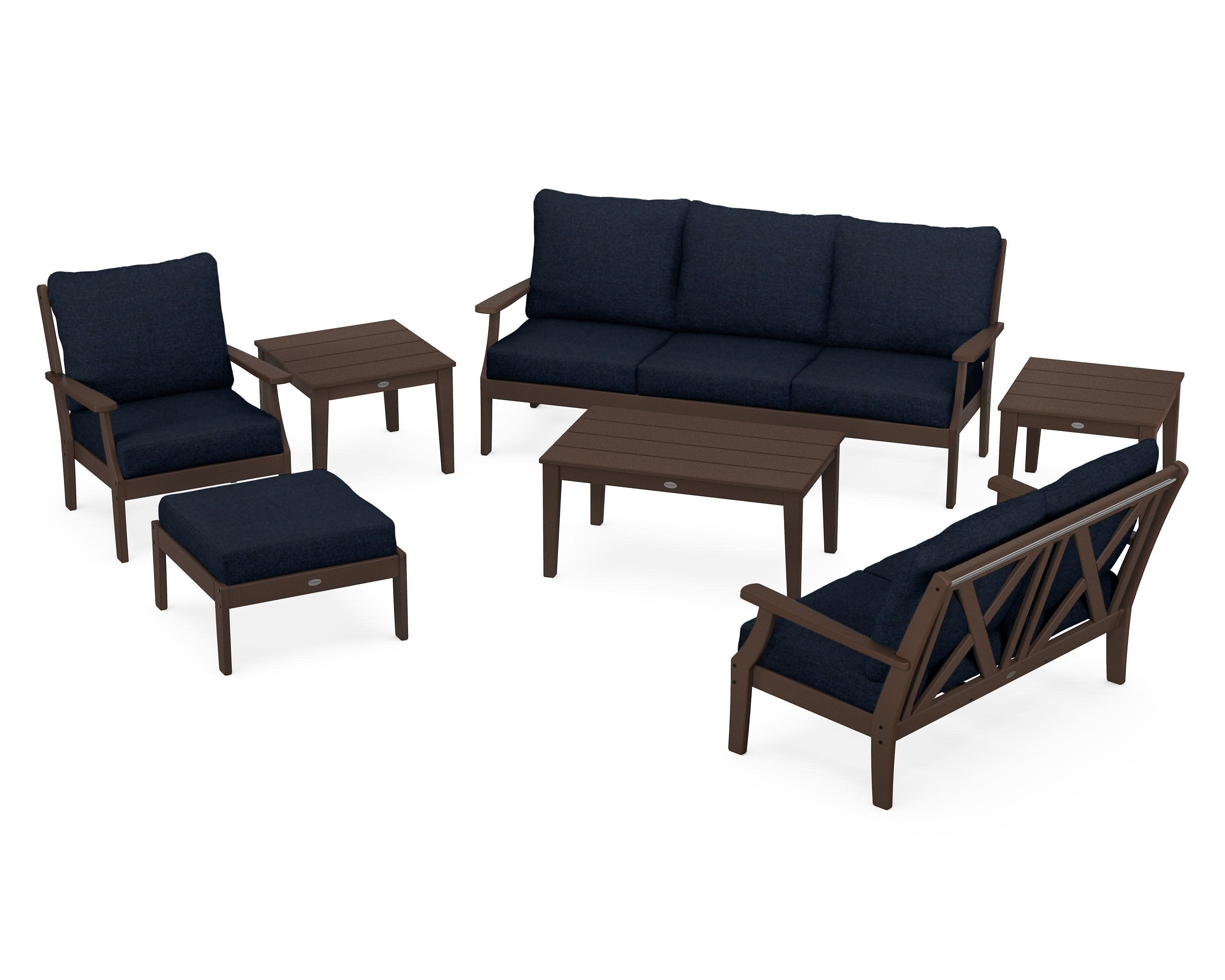 Braxton 7-Piece Deep Seating Set in Mahogany / Marine Indigo