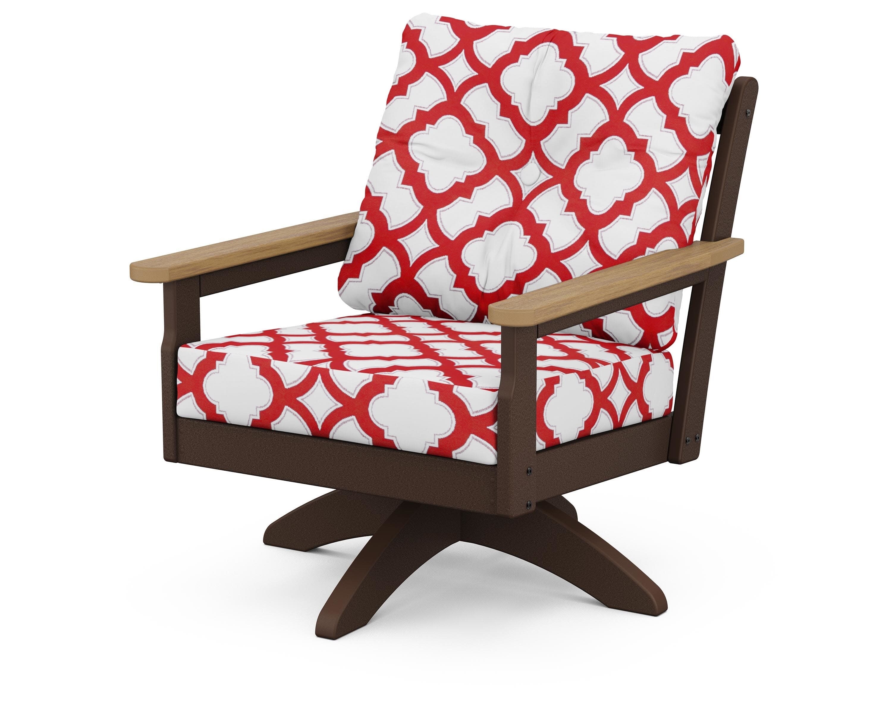 Vineyard Deep Seating Swivel Chair in Mahogany / Natural / Trellis Crimson