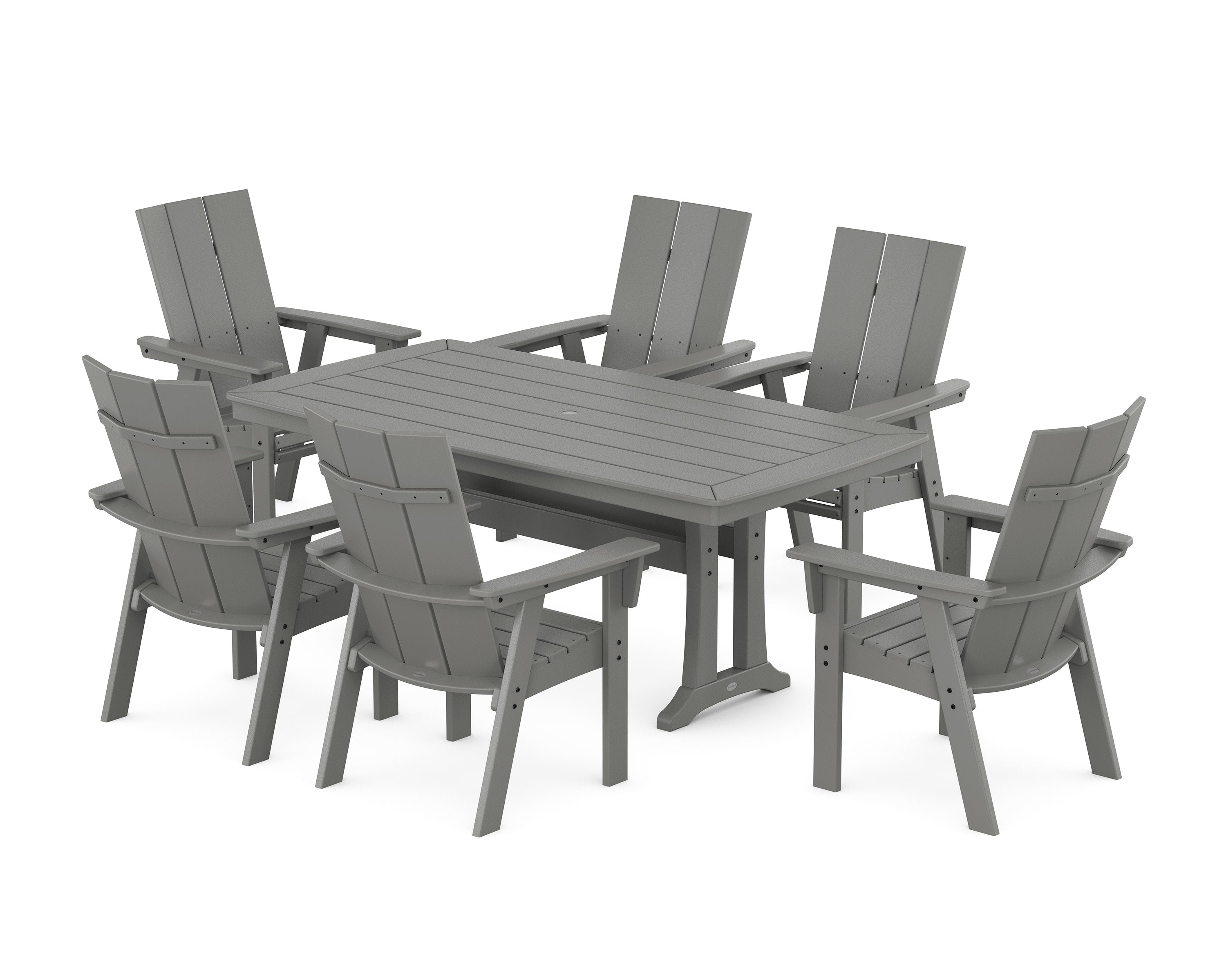 Modern Curveback Adirondack 7-Piece Dining Set with Trestle Legs in Slate Grey