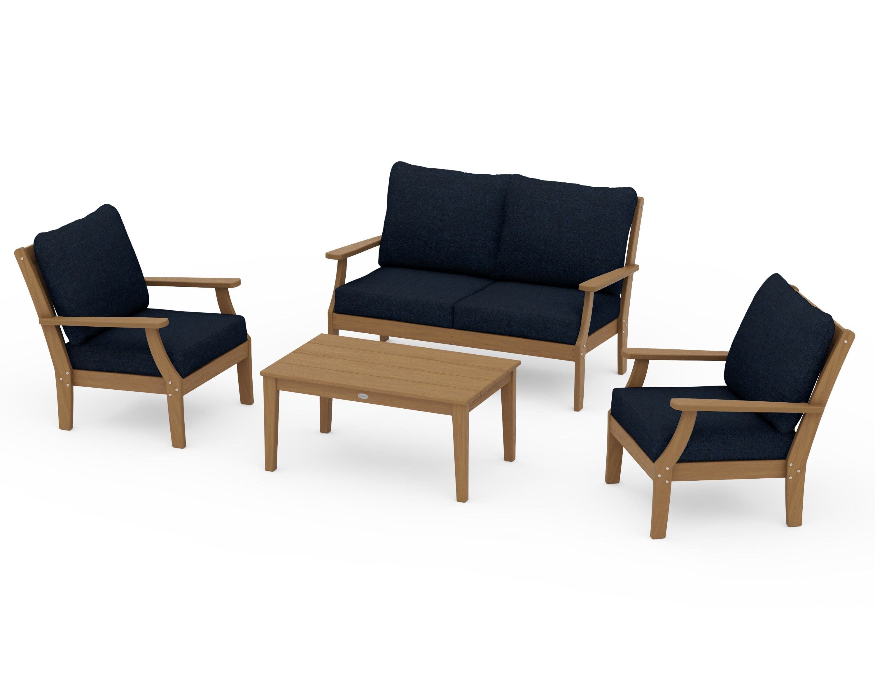 Braxton 4-Piece Deep Seating Chair Set in Natural / Marine Indigo
