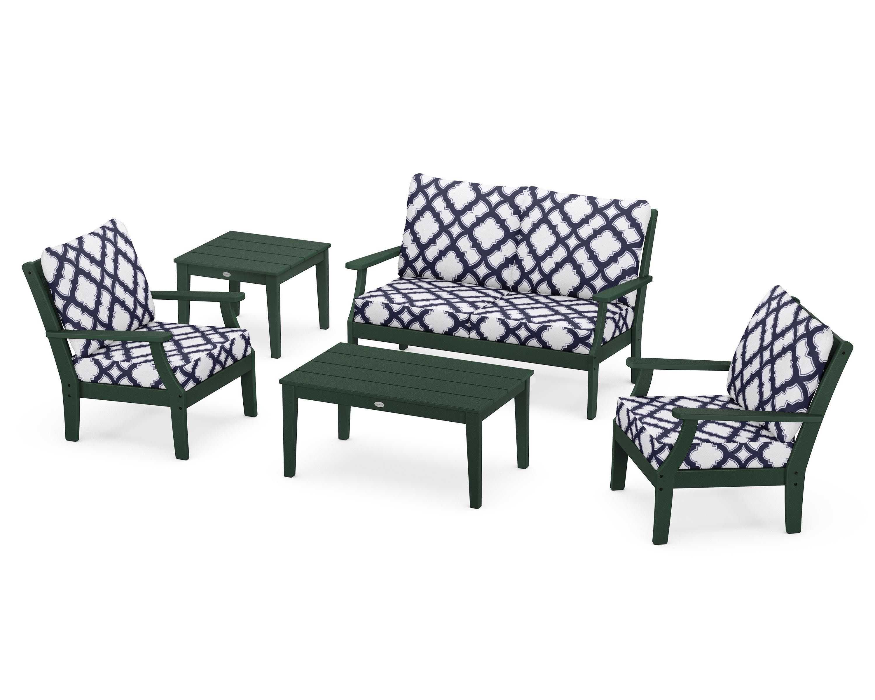 Braxton 5-Piece Deep Seating Set in Green / Trellis Navy