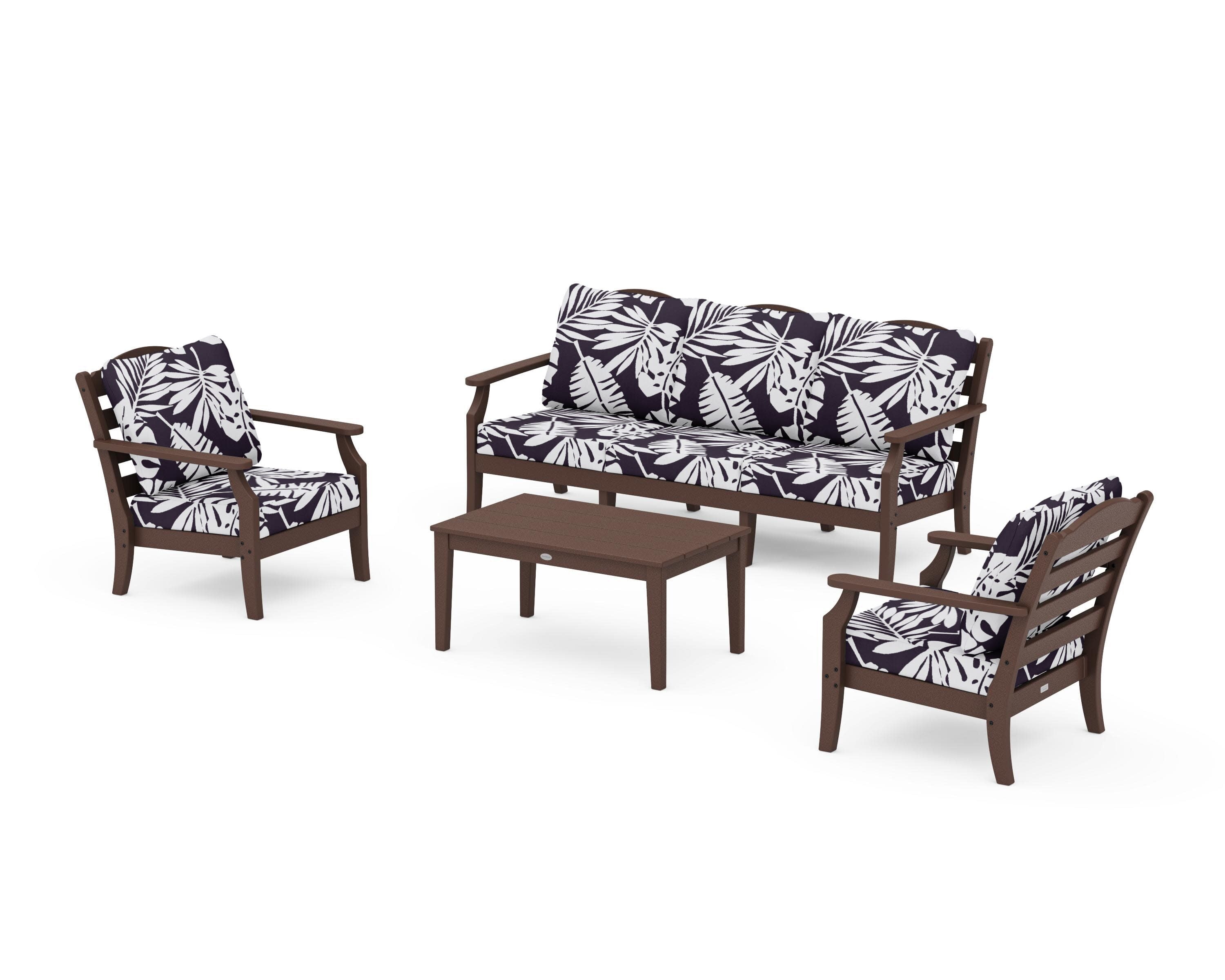 Savannah 4-Piece Deep Seating Set with Sofa in Mahogany / Leaf Navy