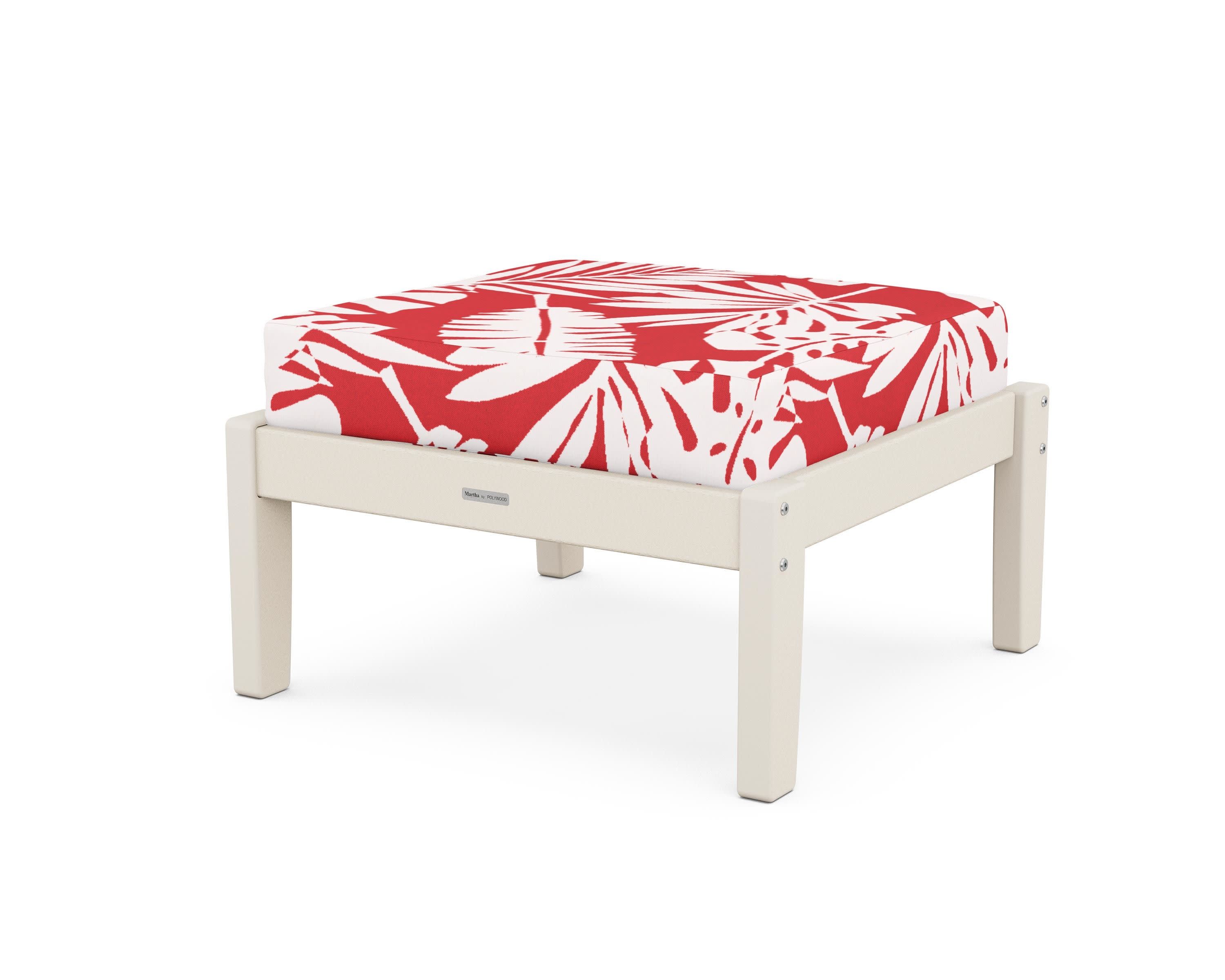 Chinoiserie Deep Seating Ottoman in Sand / Leaf Crimson
