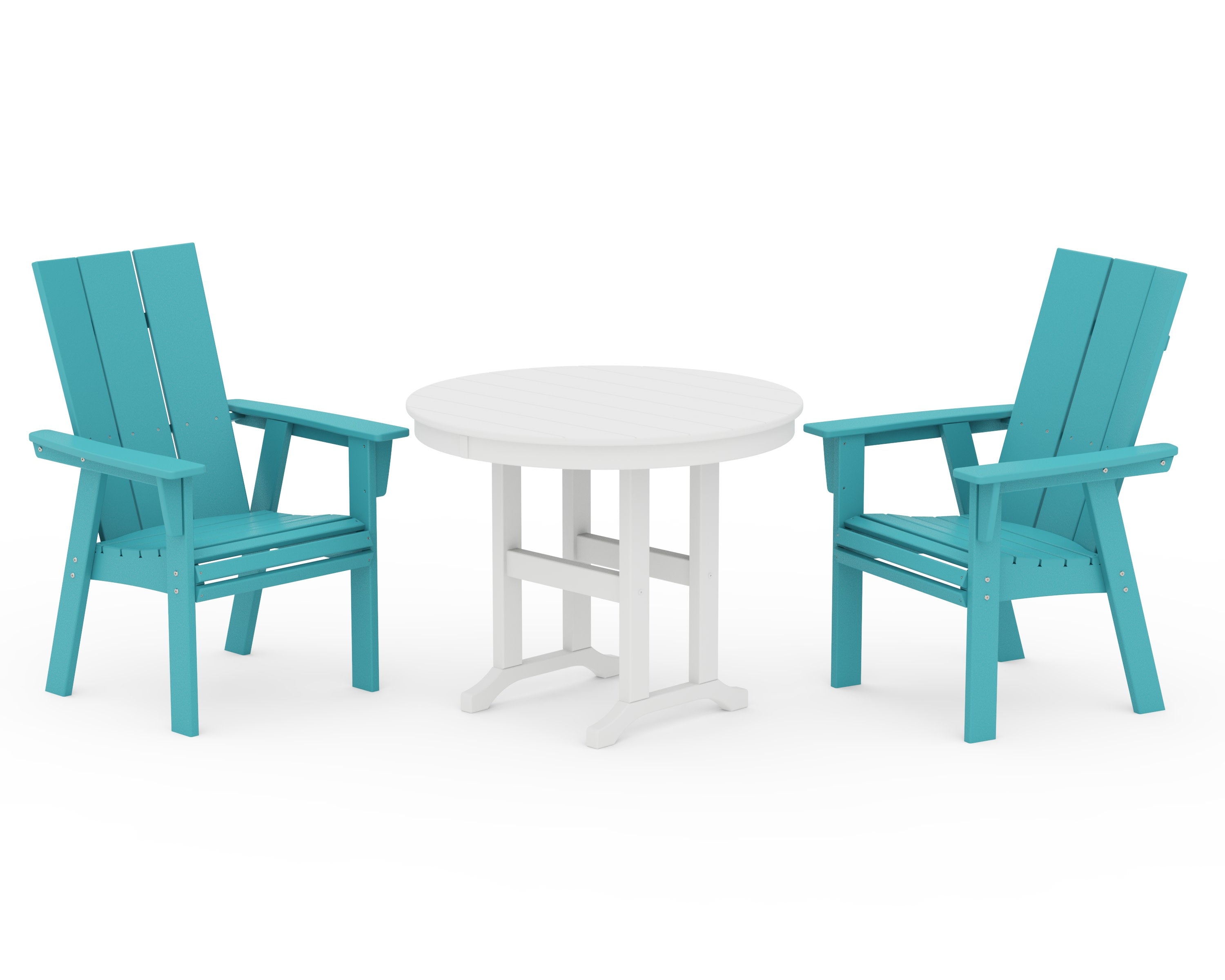 Modern Adirondack 3-Piece Round Dining Set in Aruba / White